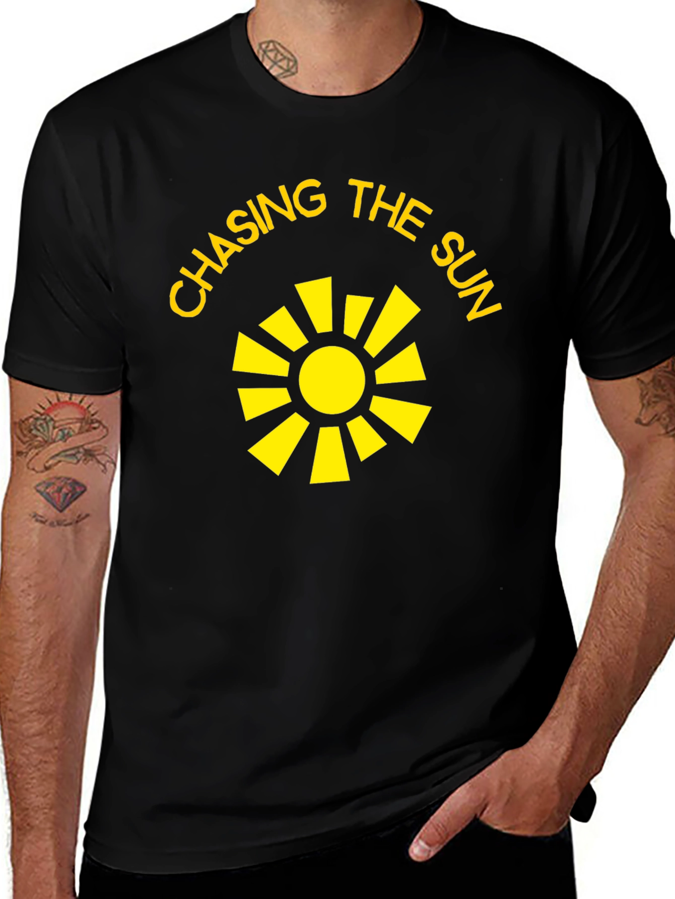 Variant 3 of Chasing The Sun Graphic Tee - Black Cotton T-Shirt