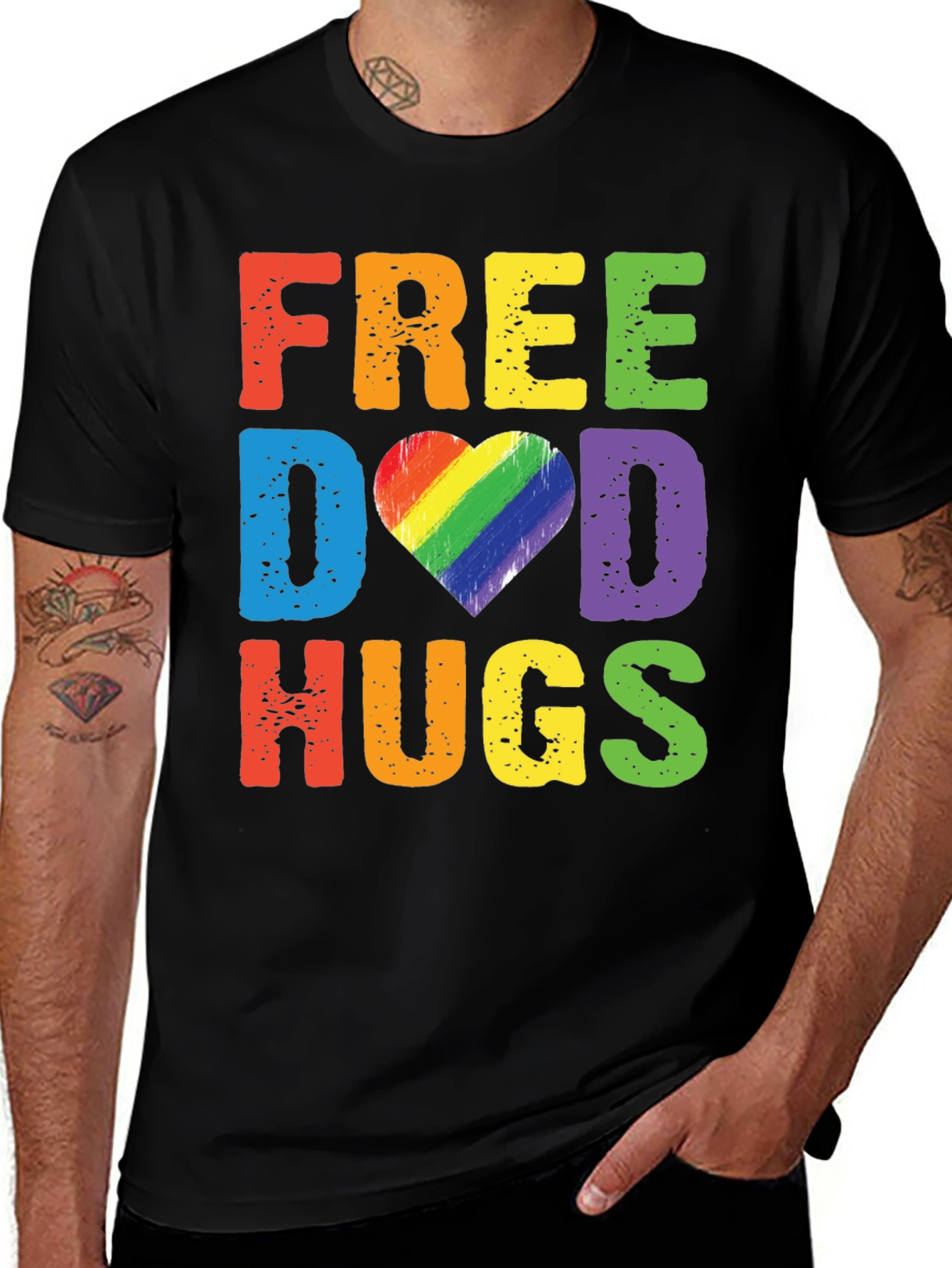 Free Dad Hugs LGBTQ Pride Rainbow Heart T-Shirt