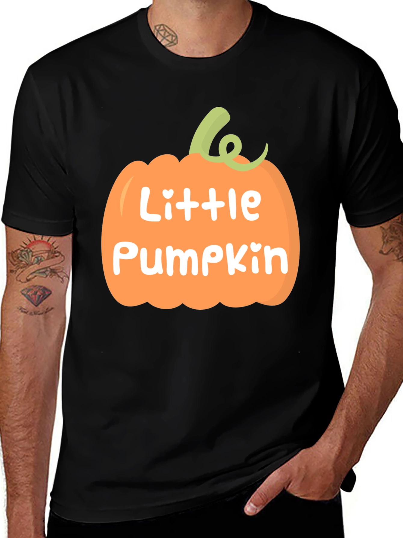 Variant 4 of Little Pumpkin Graphic Tee - Black Crew Neck T-Shirt