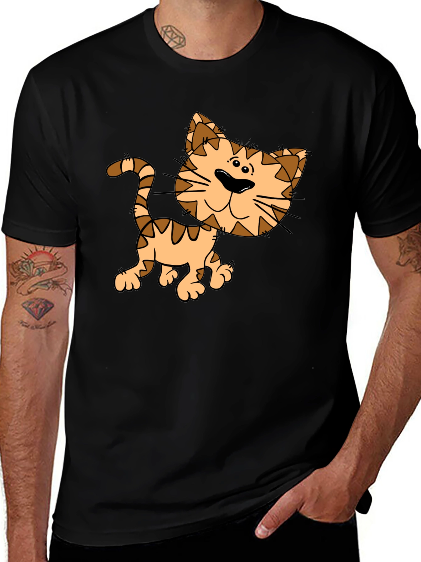 Variant 16 of Fun Cat Graphic Tee - Black Cotton Comfort