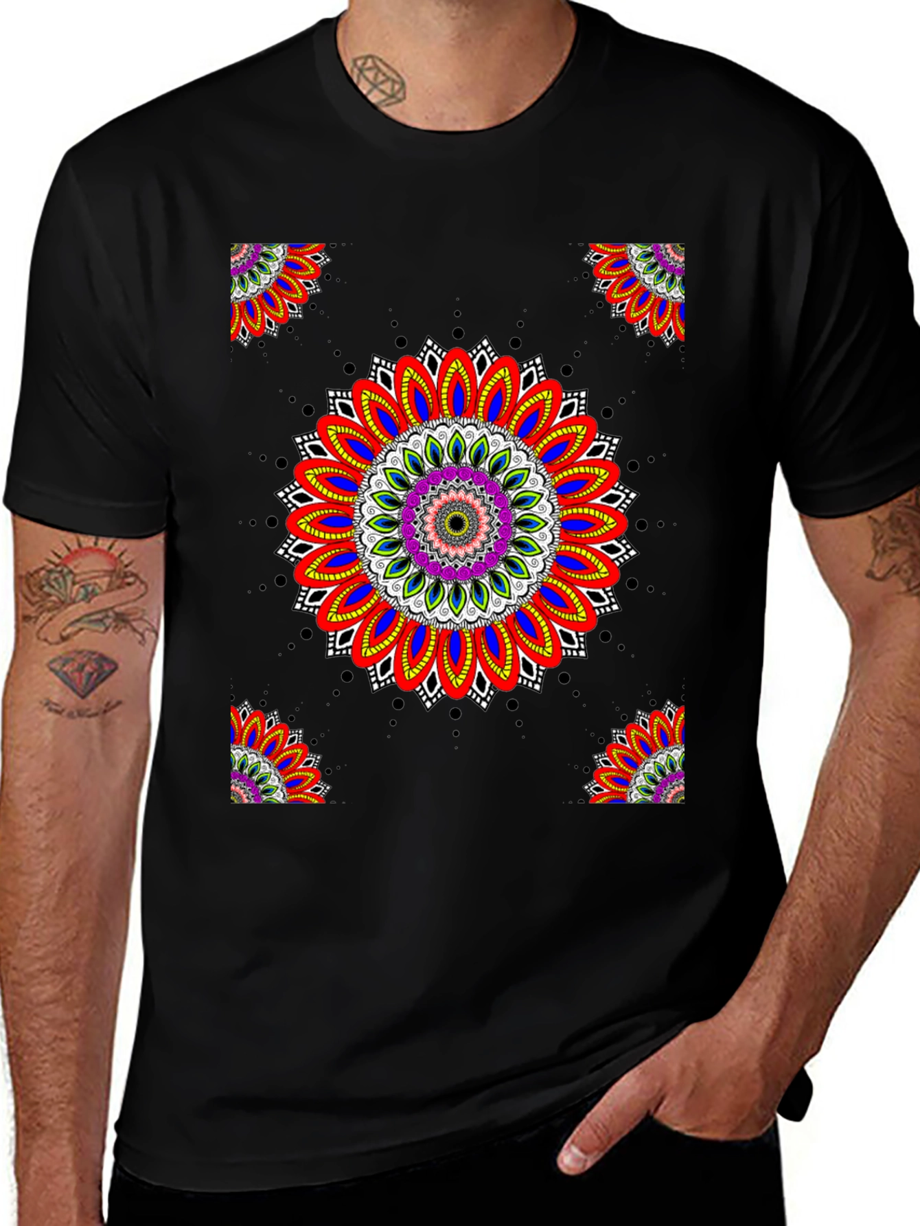 Variant 6 of Black Tee with Colorful Mandala Design