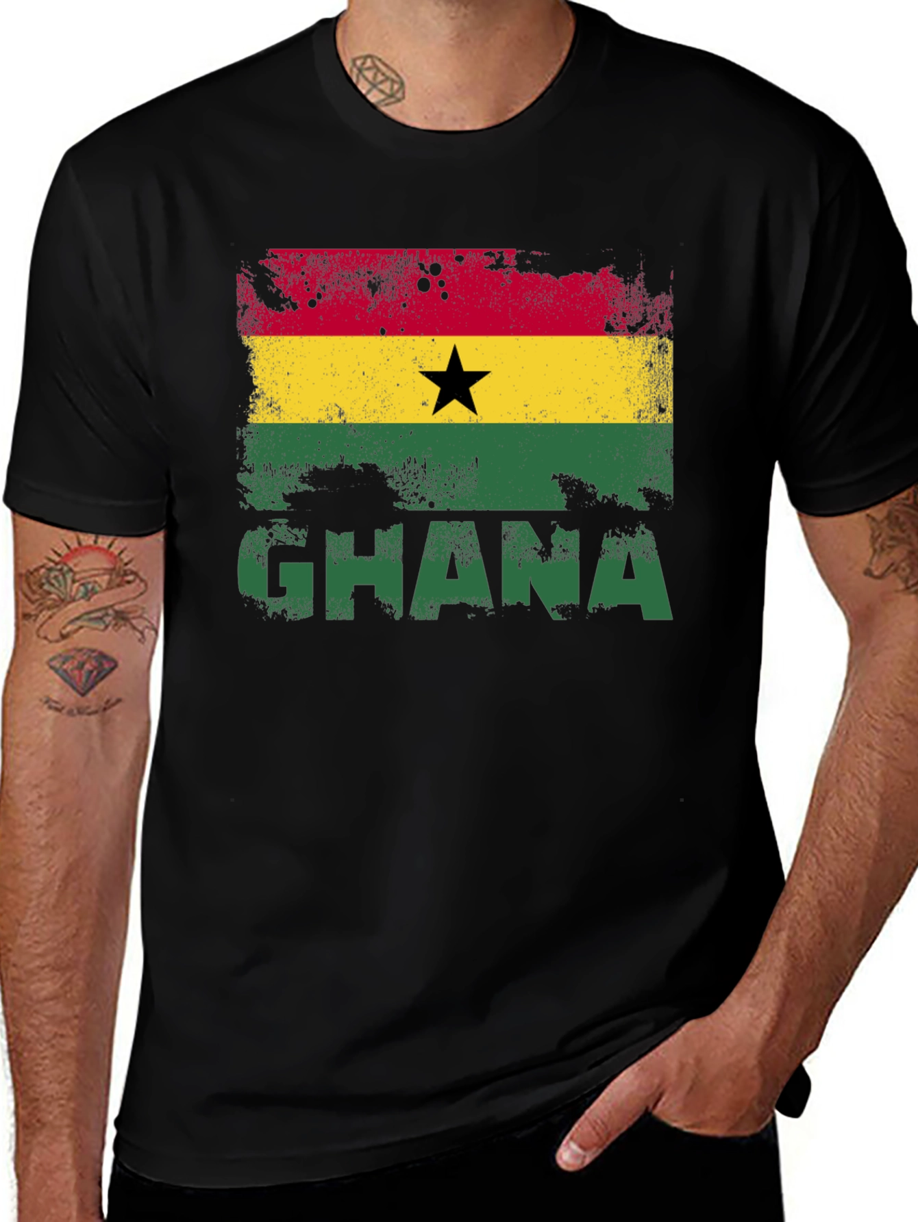 Variant 17 of Ghana Flag Graphic T-Shirt - Black