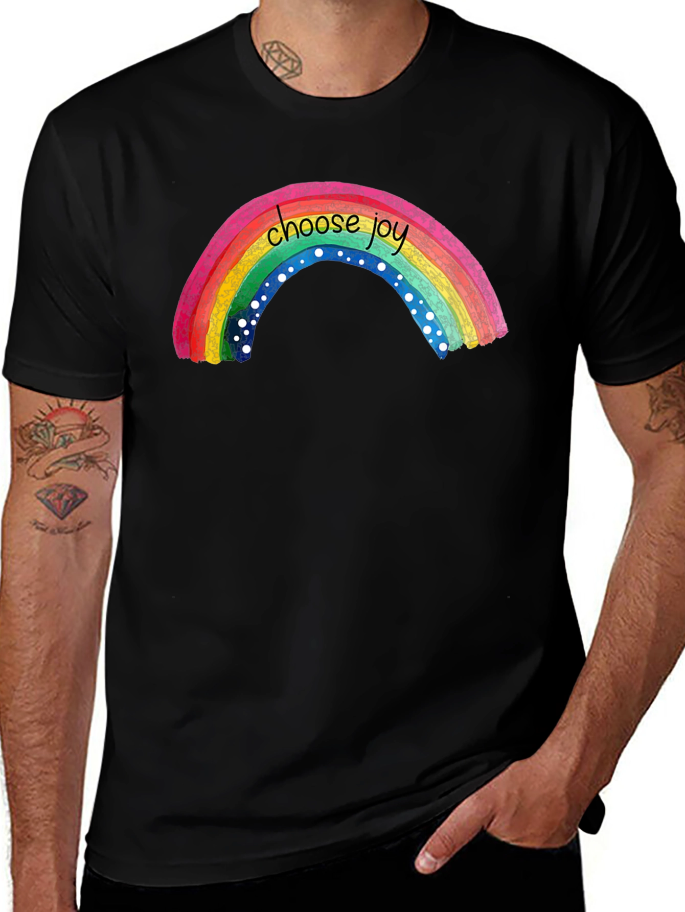 Variant 18 of Choose Joy Rainbow Graphic T-Shirt - Black