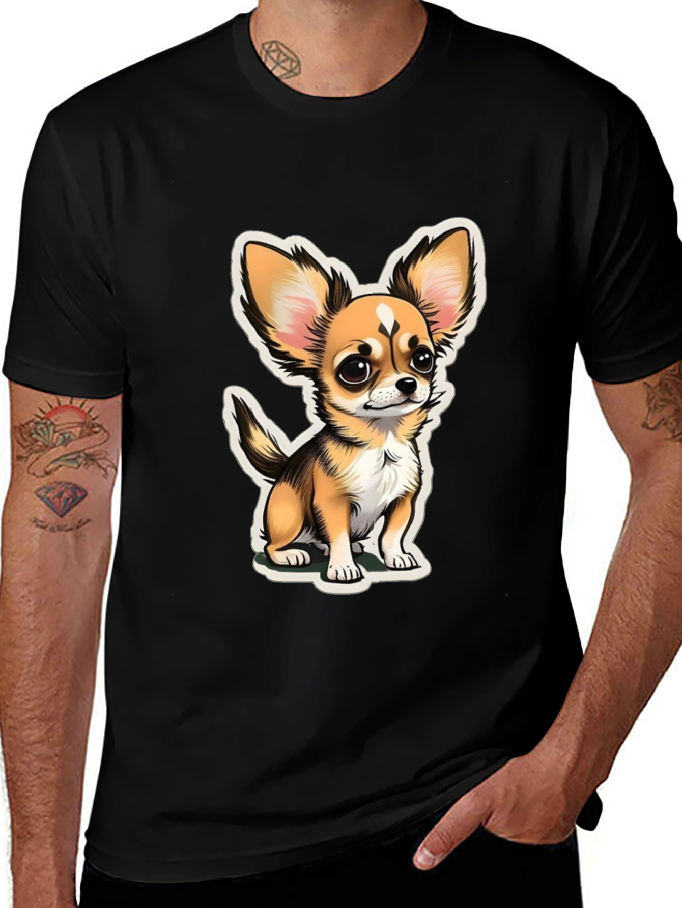 Variant 2 of Cartoon Chihuahua Graphic Tee - Black