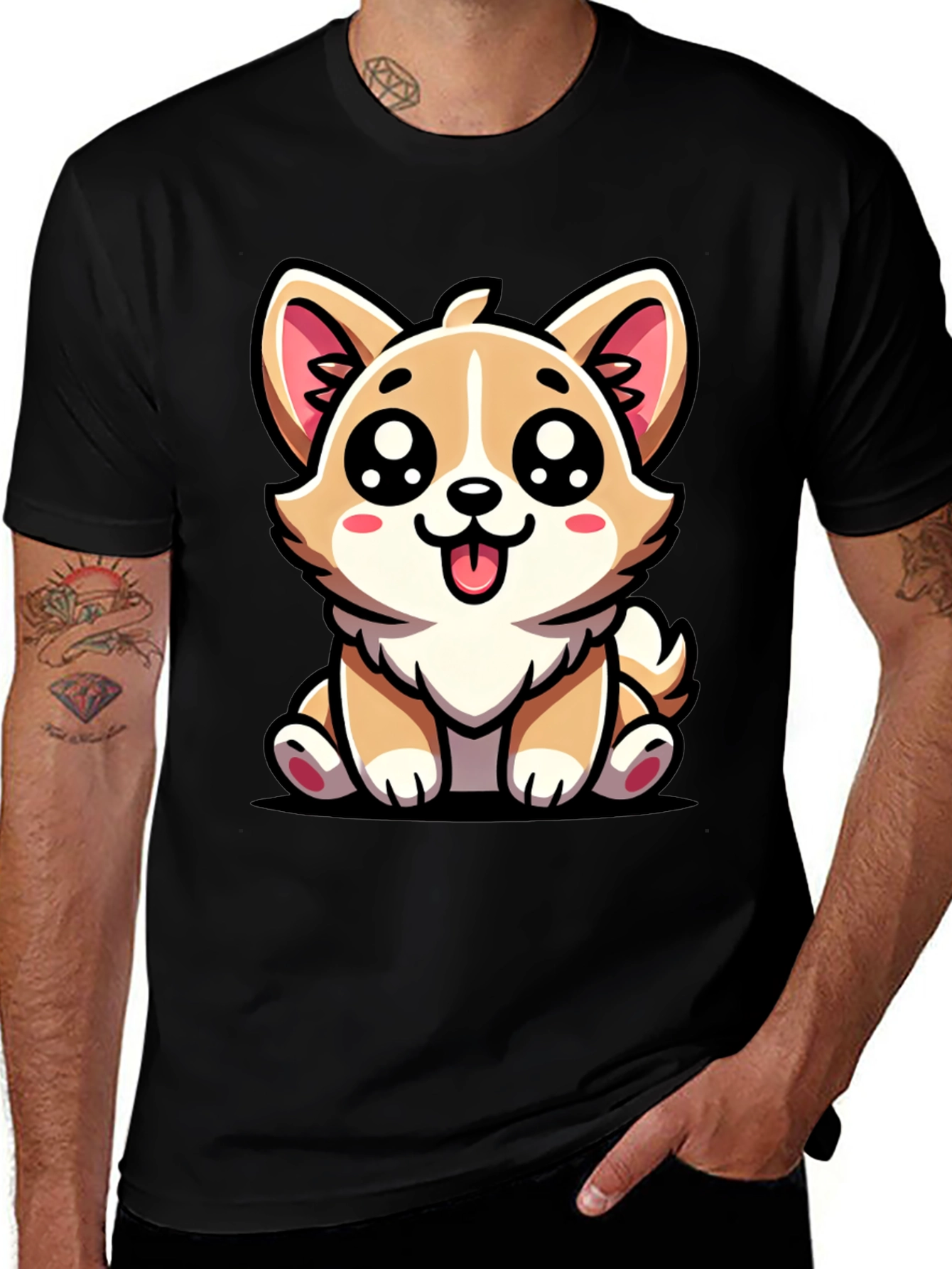 Variant 17 of Cute Corgi Puppy Graphic Tee - Black