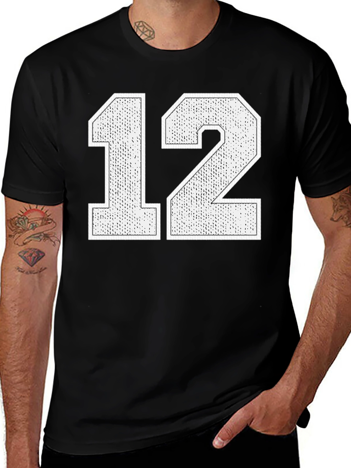 Variant 17 of Retro Number 12 Graphic Tee - Casual Black T-Shirt