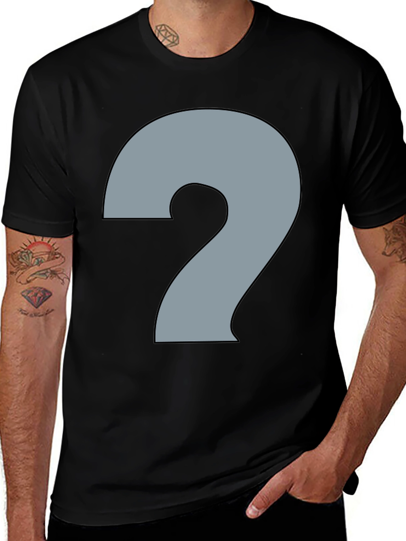 Variant 23 of Question Mark Graphic Tee - Black Cotton Blend Casual Shirt