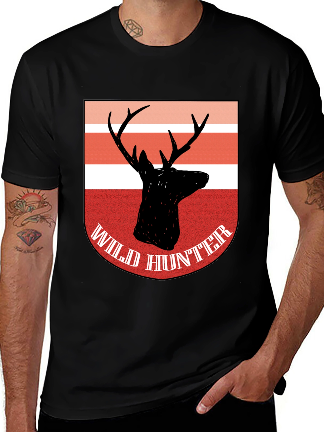 Variant 25 of Wild Hunter Deer Graphic Tee - Classic Black Cotton