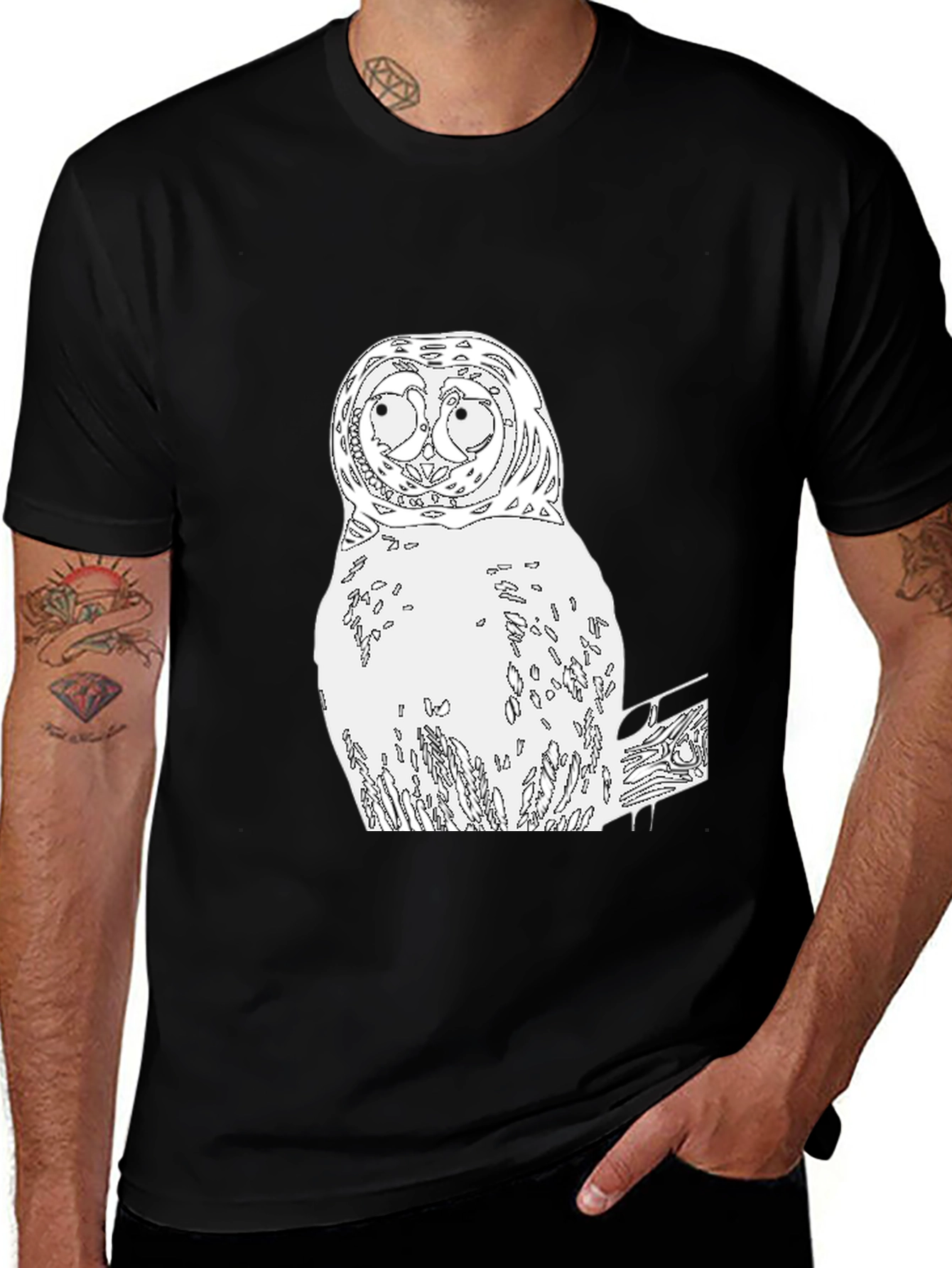 Variant 17 of Owl Graphic Print Crew Neck T-Shirt