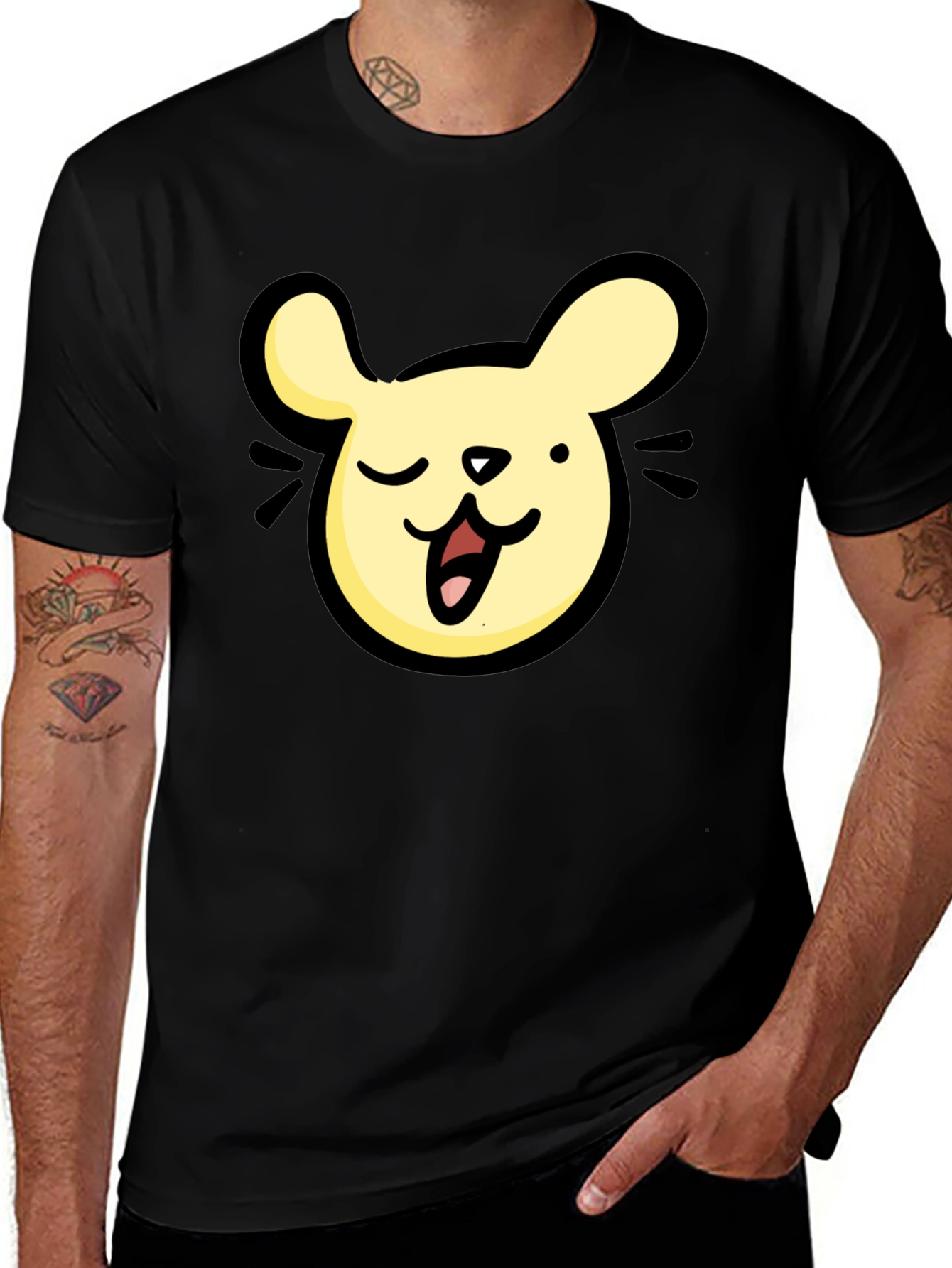 Variant 15 of Cartoon Animal Graphic Black T-Shirt