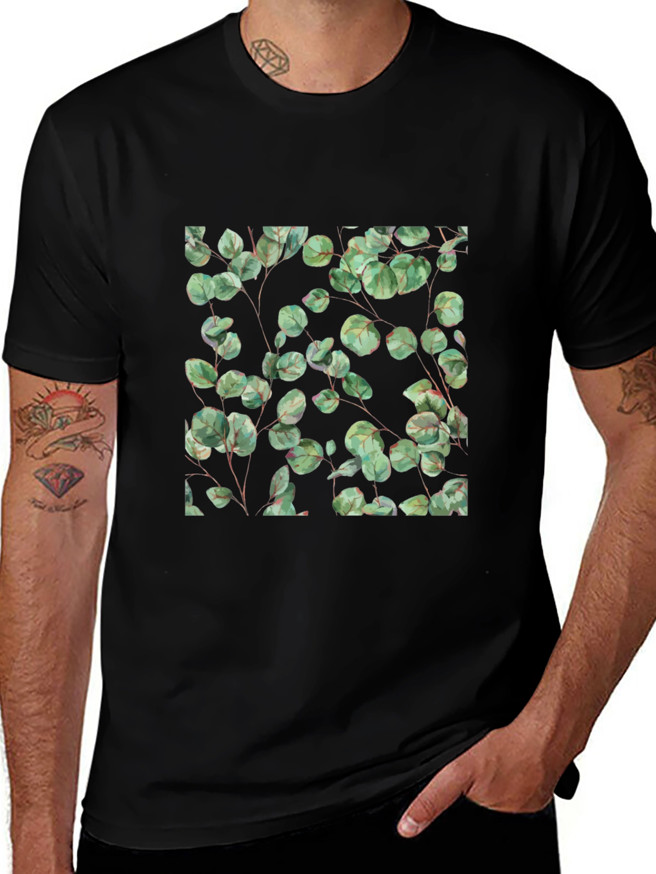 Variant 23 of Botanical Print Black T-Shirt