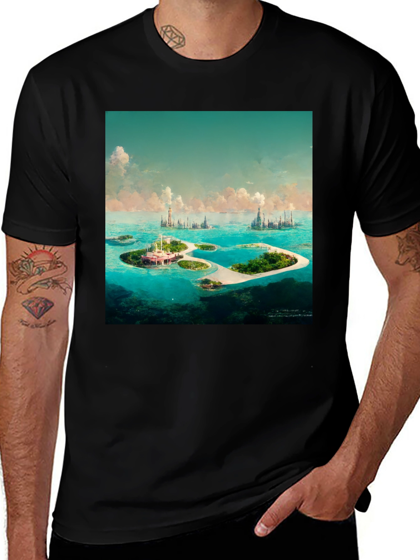 Variant 9 of Island City Graphic Tee - Men's Black T-Shirt