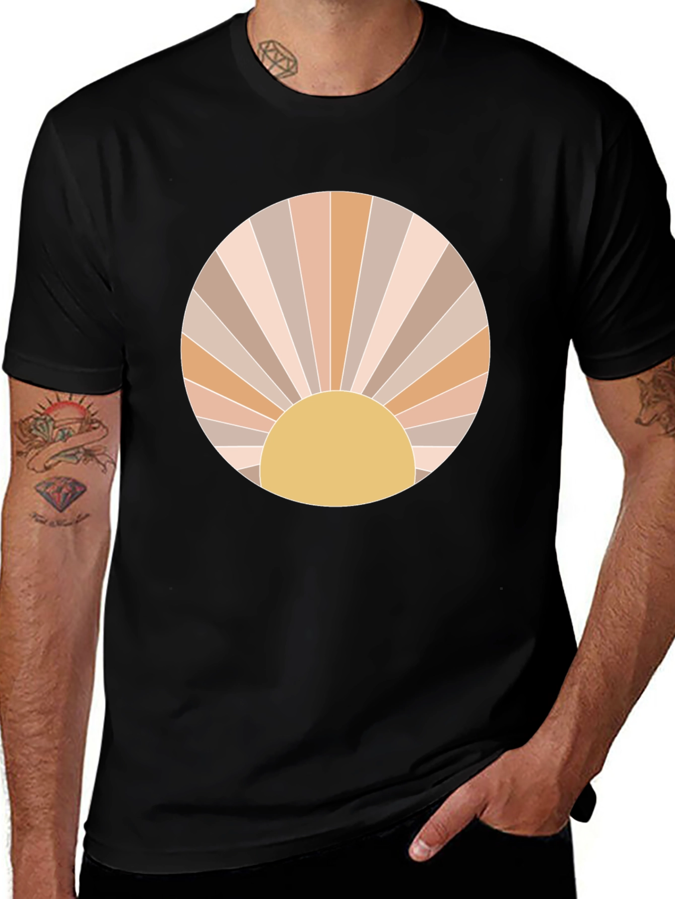 Variant 19 of Retro Sun Graphic Tee - Trendy Circle Design