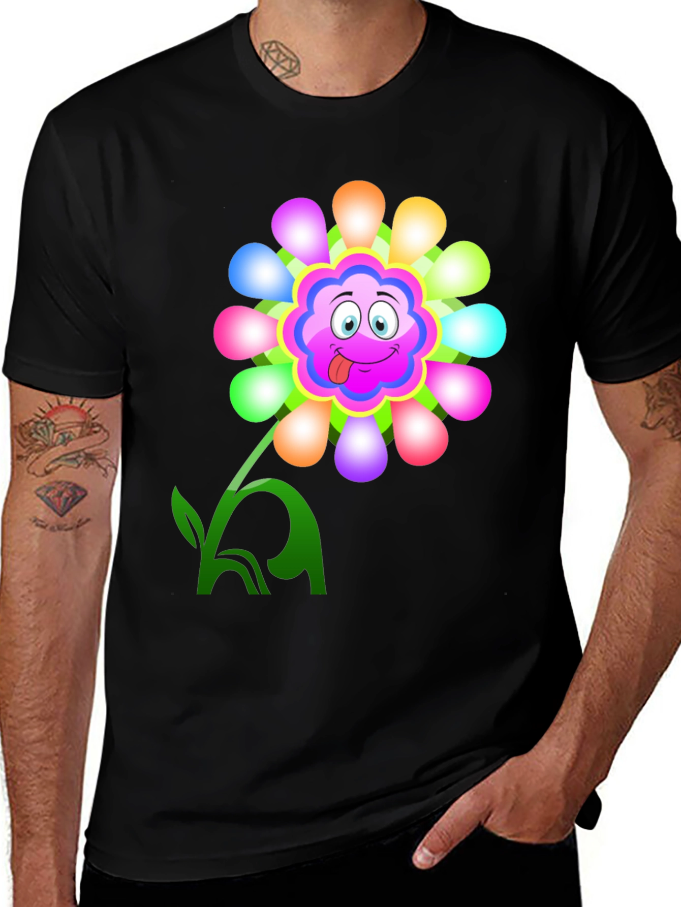 Variant 15 of Funny Flower Graphic T-Shirt - Men's Black Tee