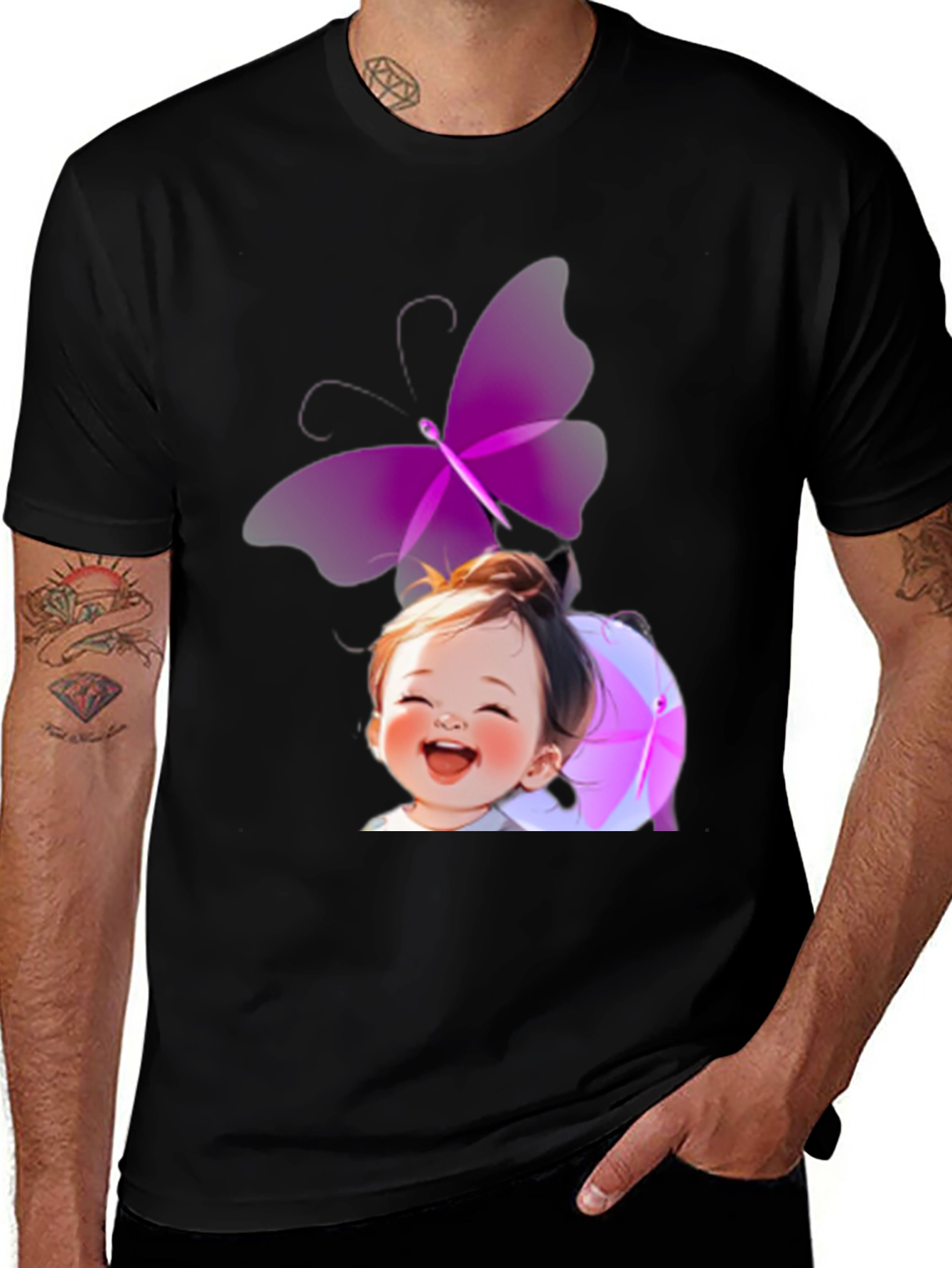 Cute Cartoon Baby Butterfly Graphic Tee