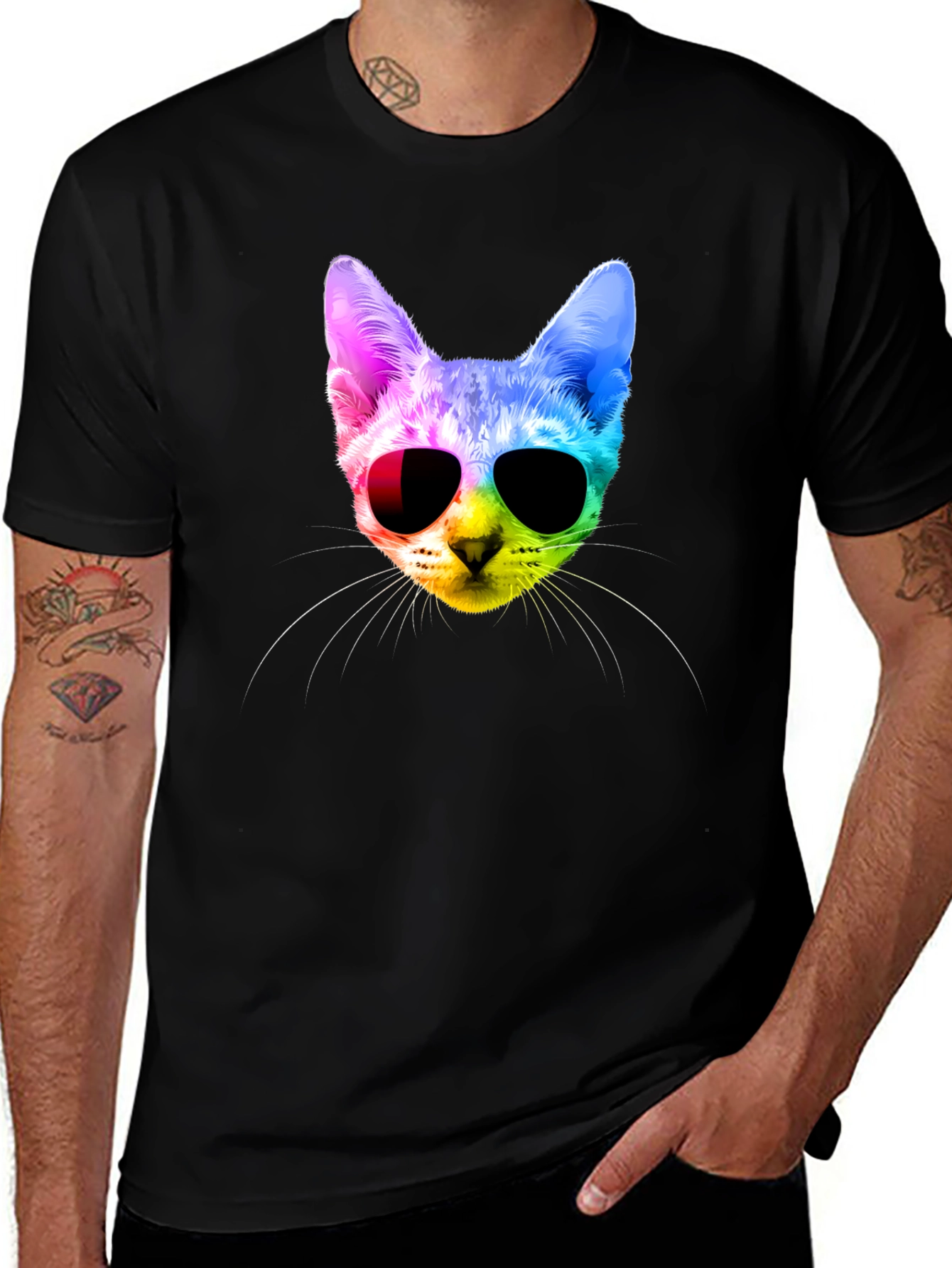 Variant 17 of Cool Cat Rainbow T-Shirt - Funky Graphic Tee