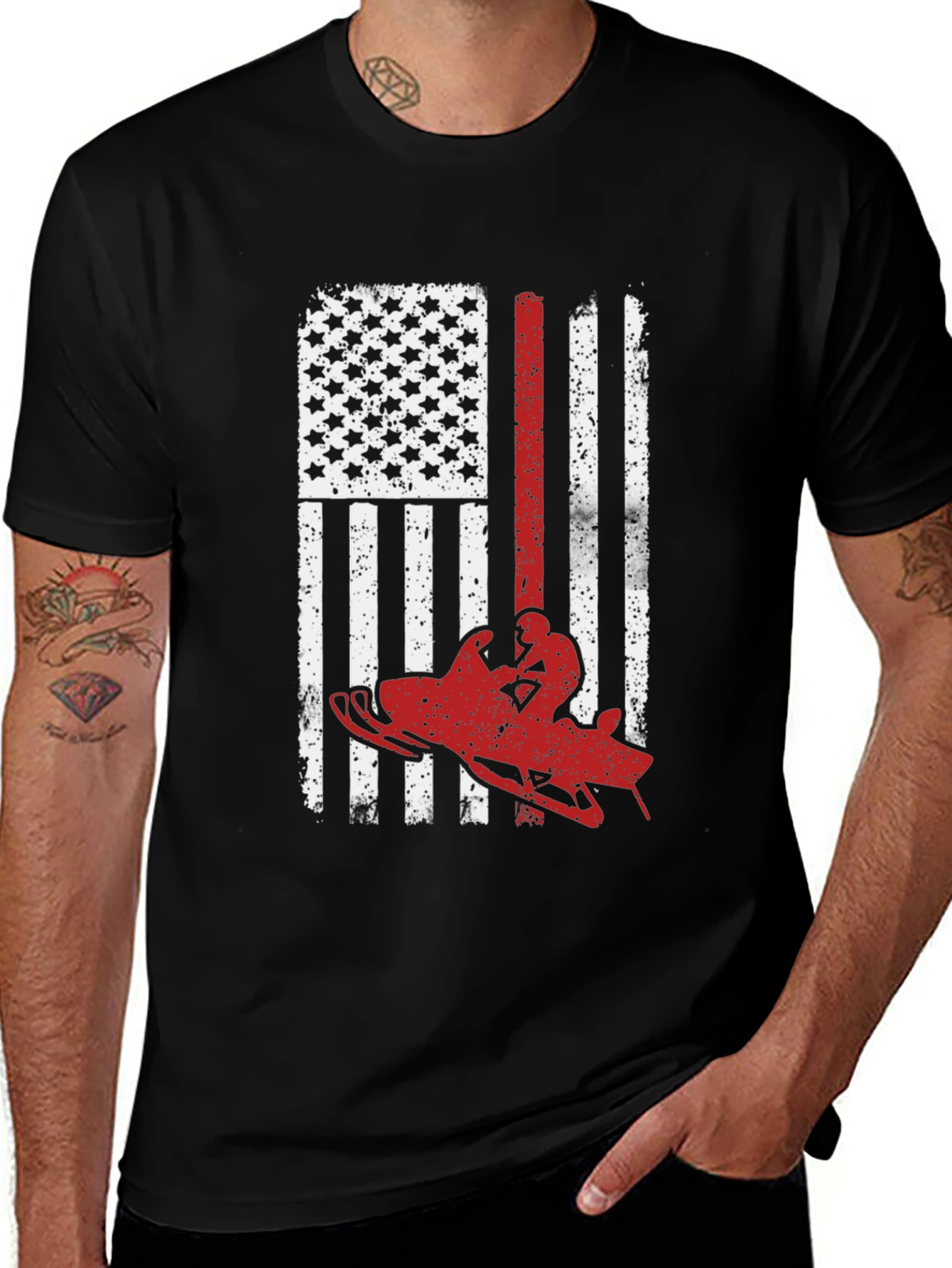 Variant 25 of USA Flag Snowmobile T-Shirt - Distressed Graphic Tee