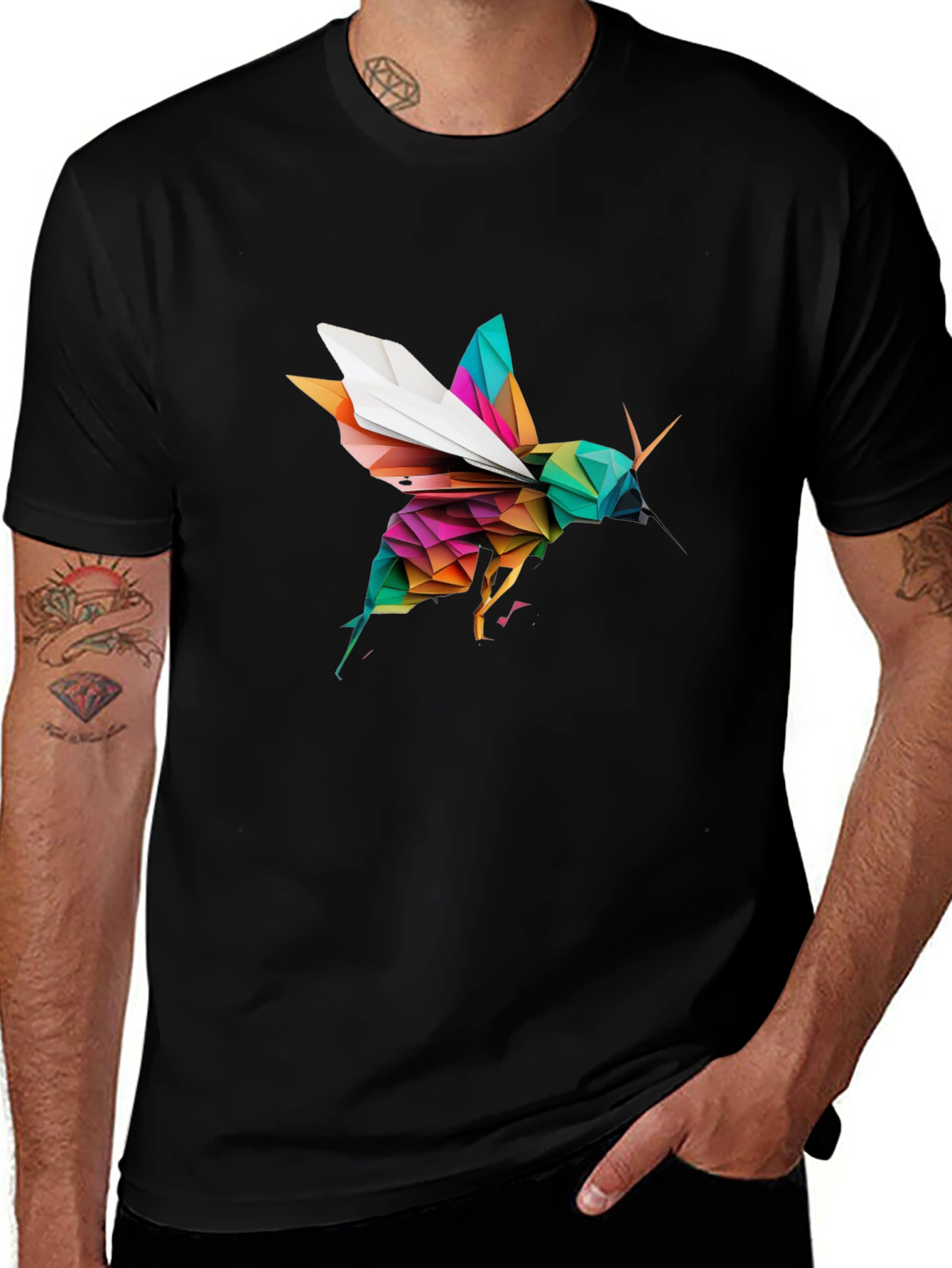 Variant 6 of Geometric Bee Graphic Tee - Modern Style