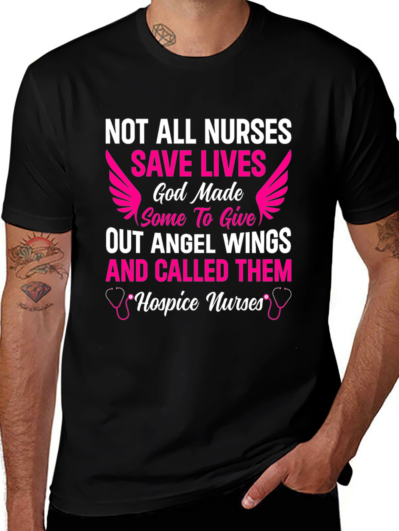 Hospice Nurse Angel Wings Graphic T-Shirt