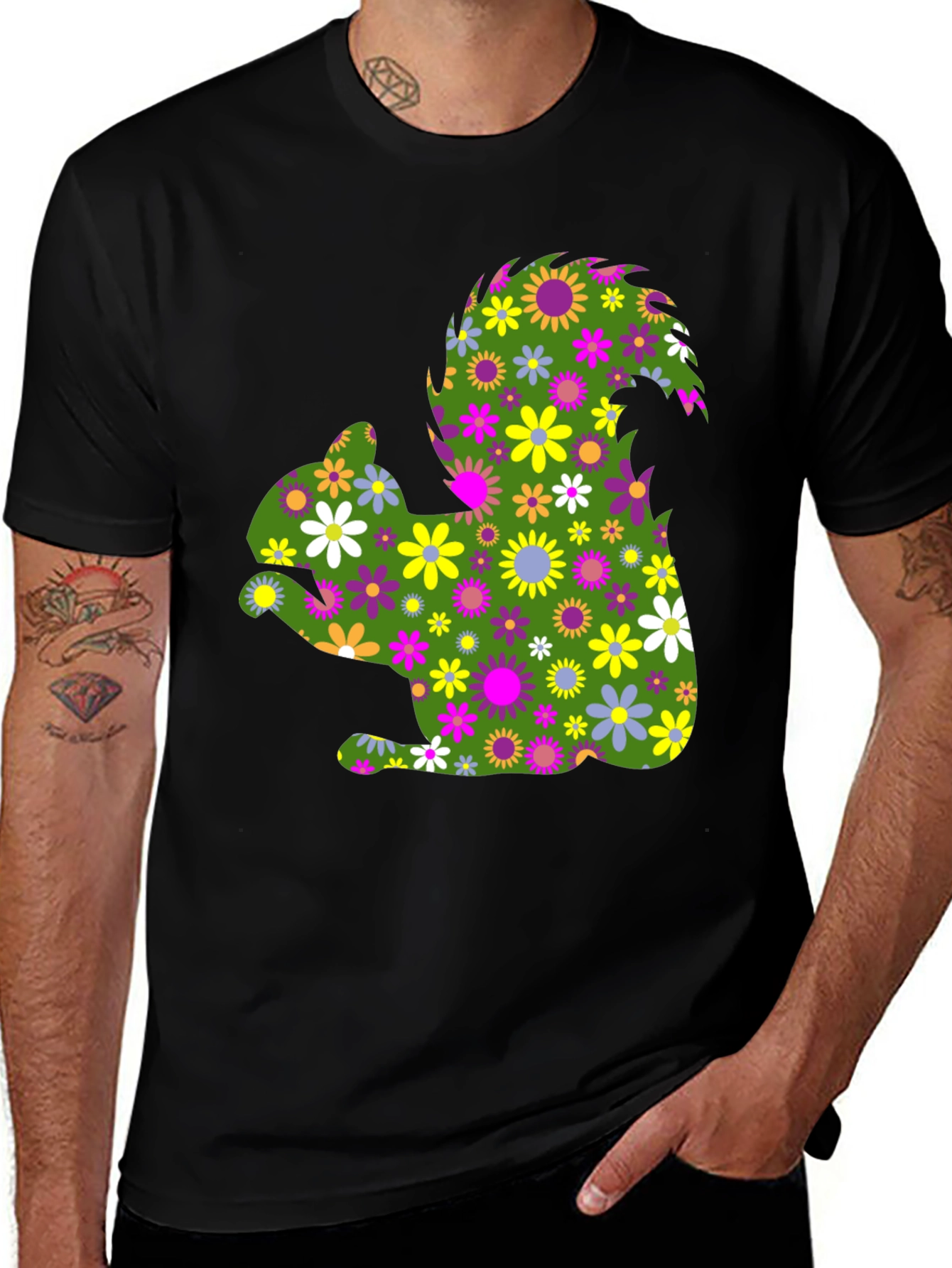 Variant 21 of Floral Squirrel Graphic Tee - Nature Lover's T-Shirt