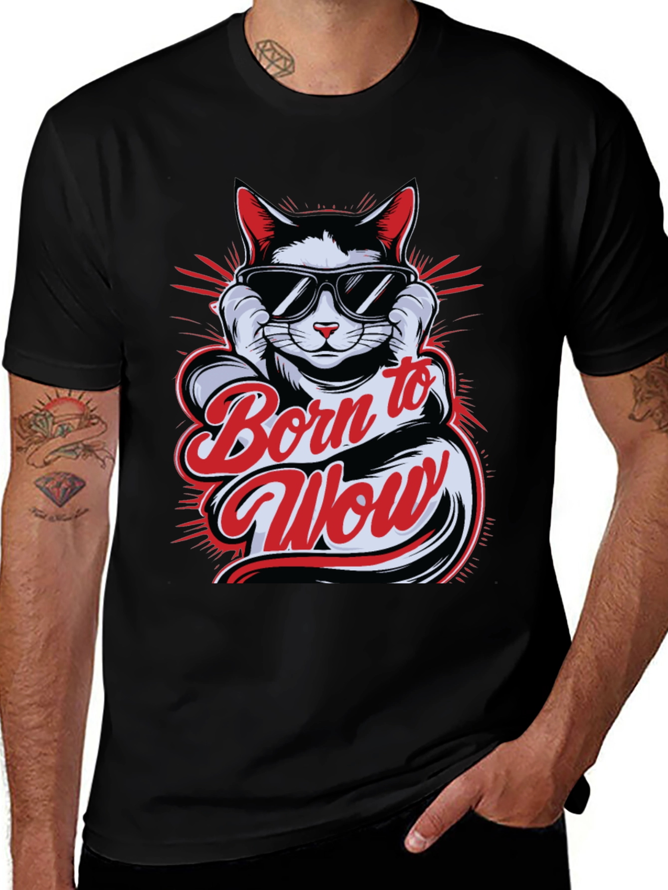 Variant 13 of Born to Wow Cat T-Shirt - Cool Cat Design