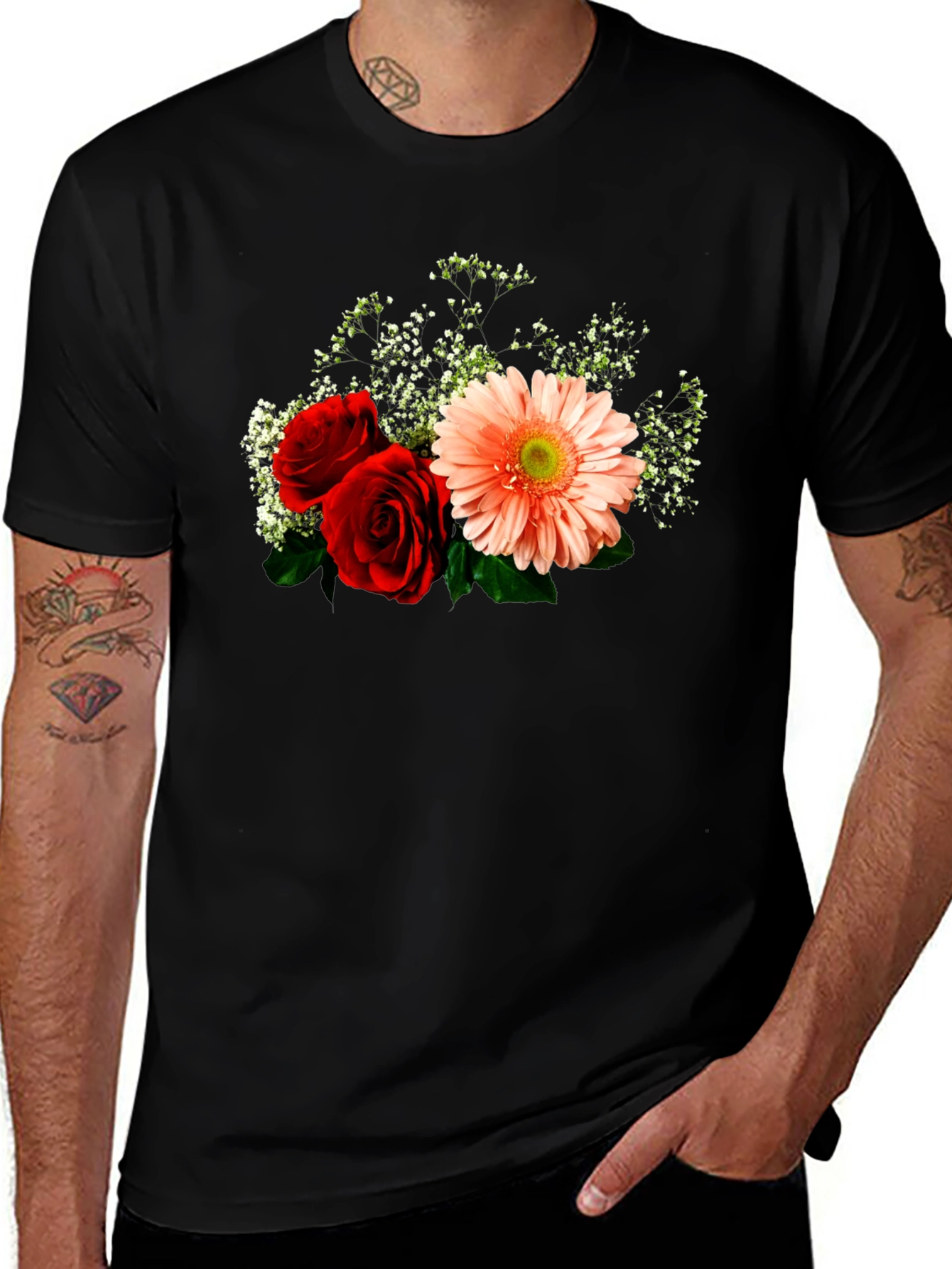 Variant 20 of Floral Print Black T-Shirt