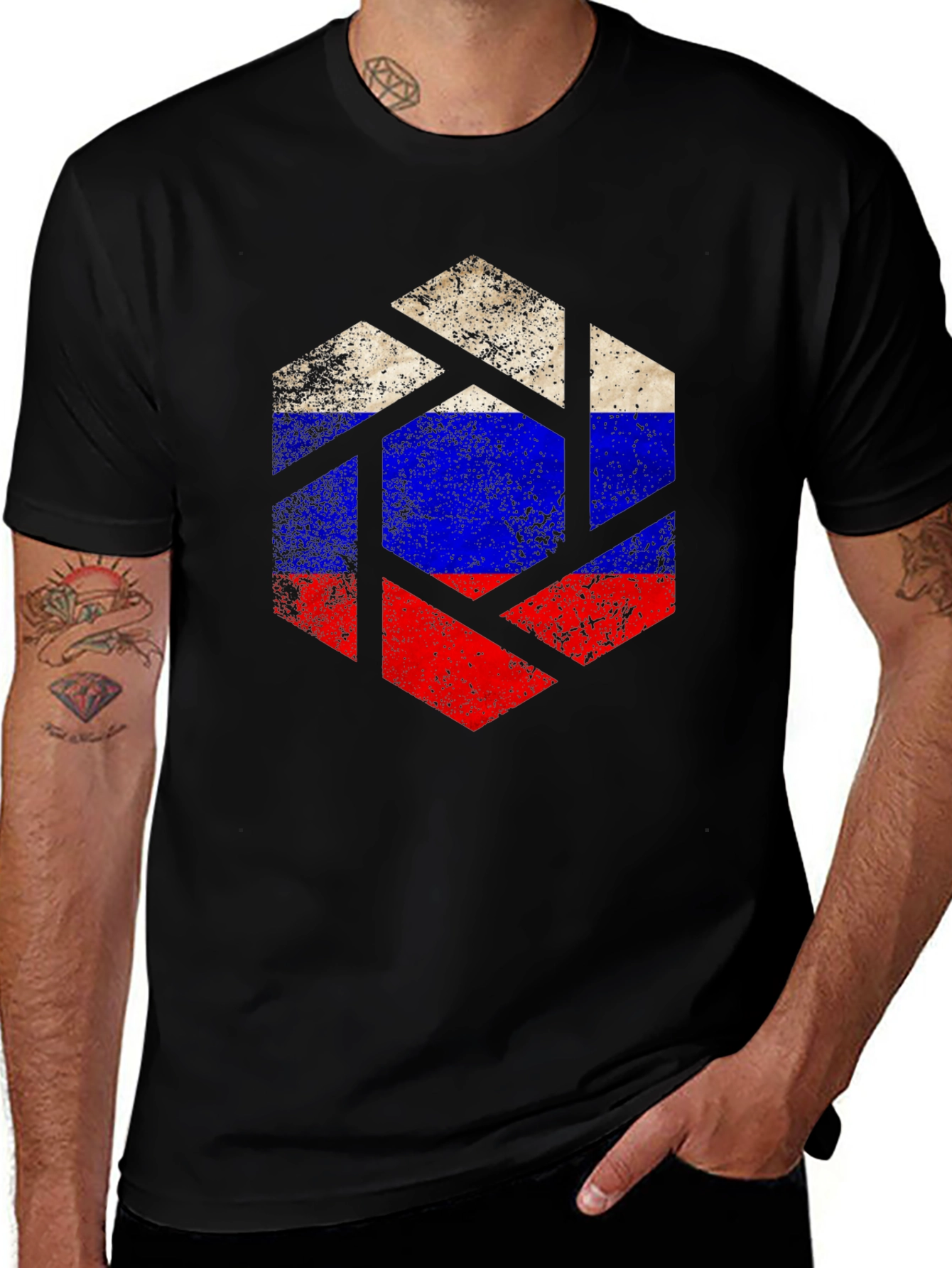 Russian Flag Hexagon T-Shirt