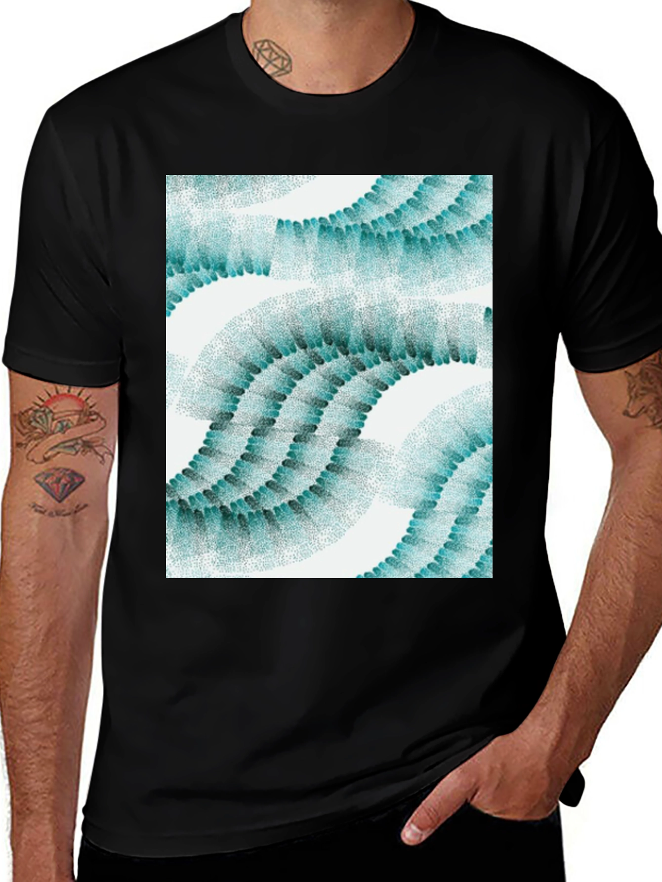 Abstract Wave Pattern Black T-Shirt