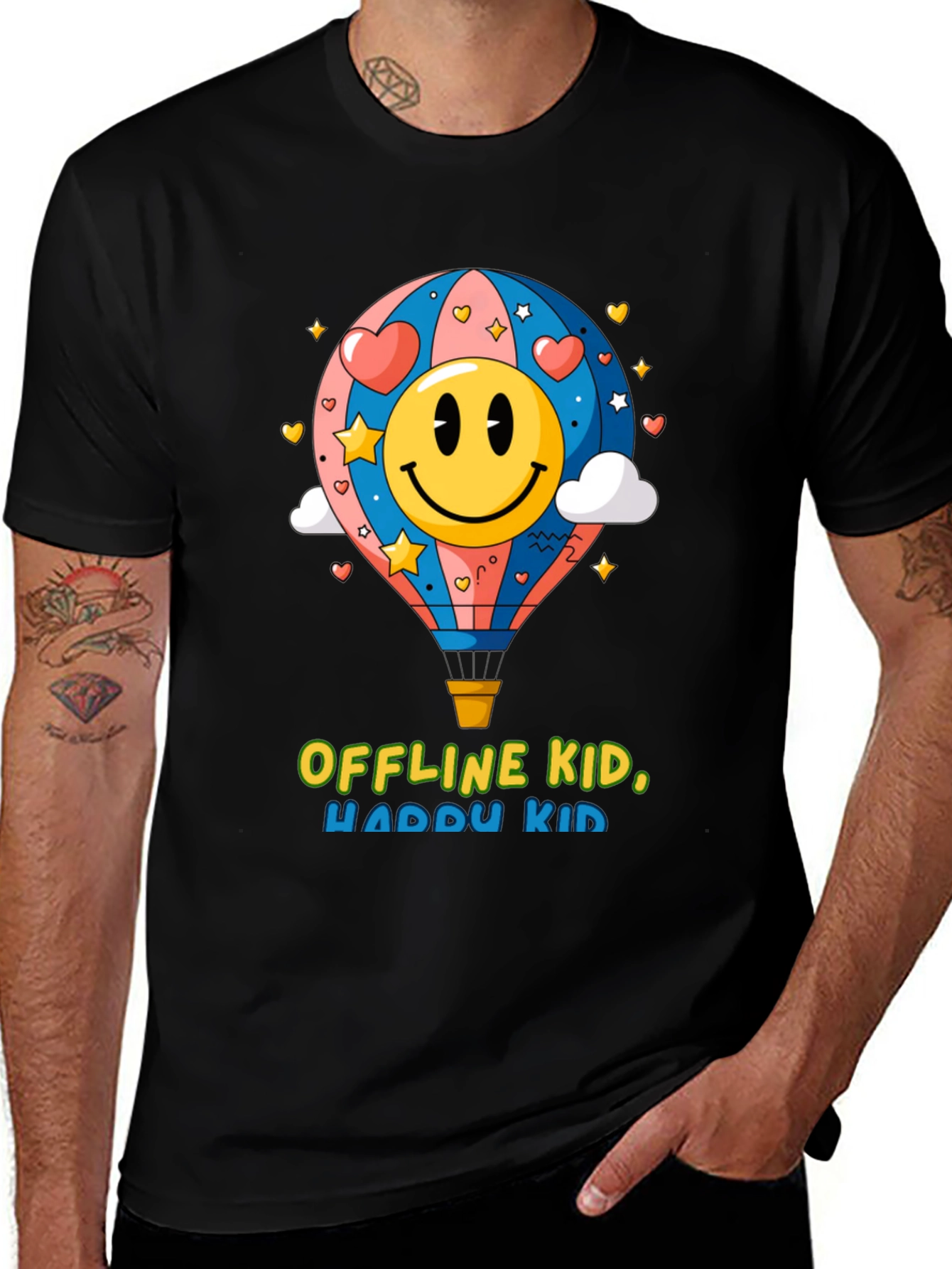 Variant 25 of Offline Kid, Happy Kid Black Graphic Tee