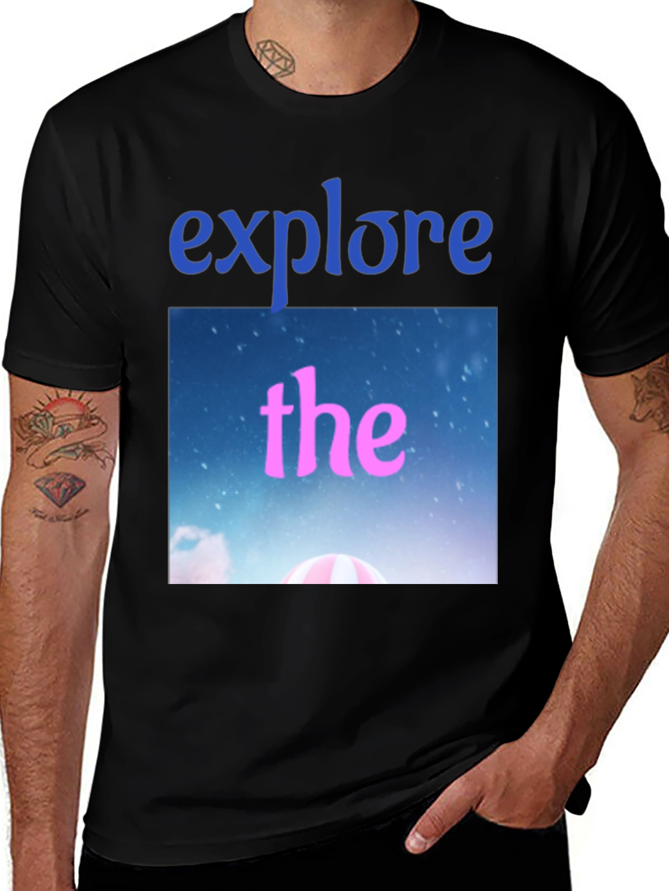 Variant 26 of Explore the World Graphic Tee - Black Cotton Blend T-Shirt