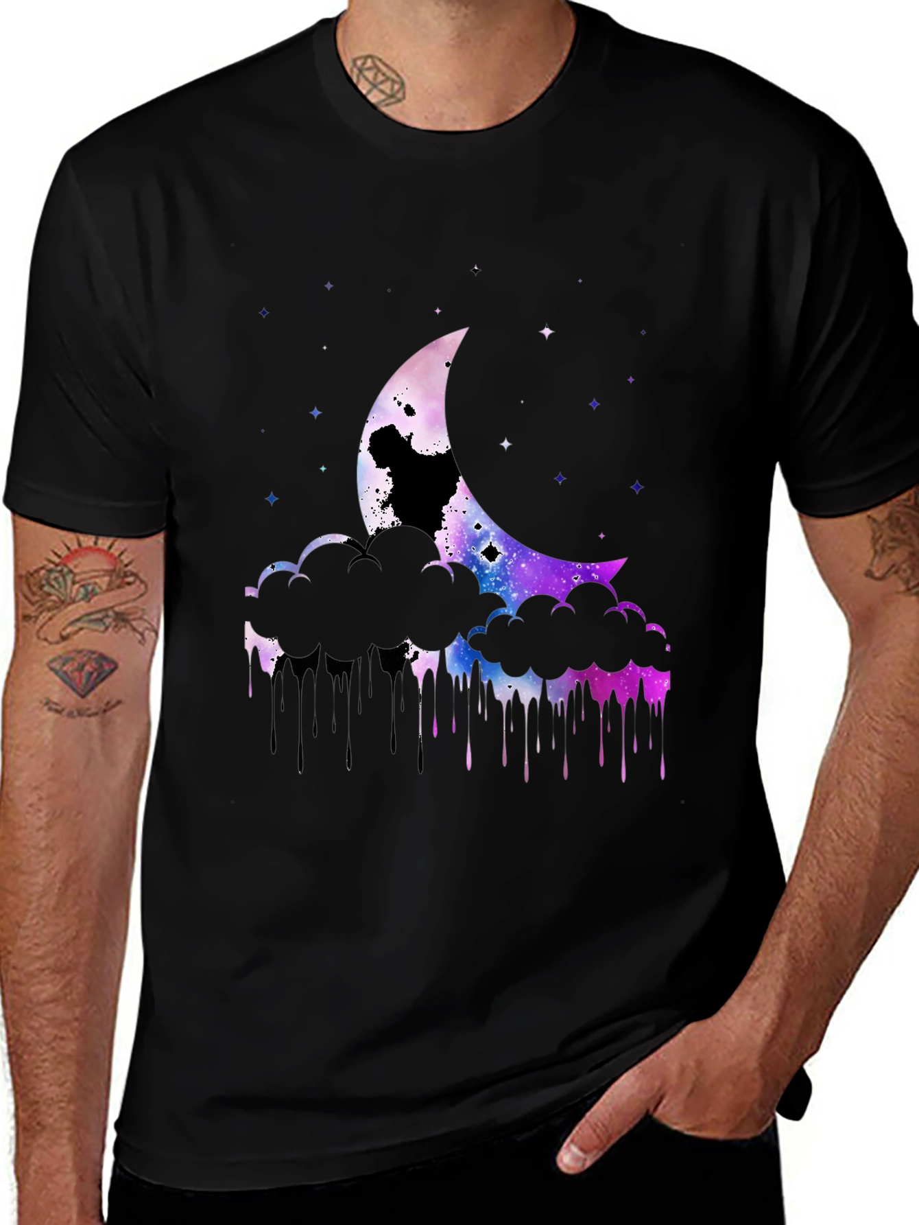Variant 6 of Galaxy Moon Graphic Print Black T-Shirt