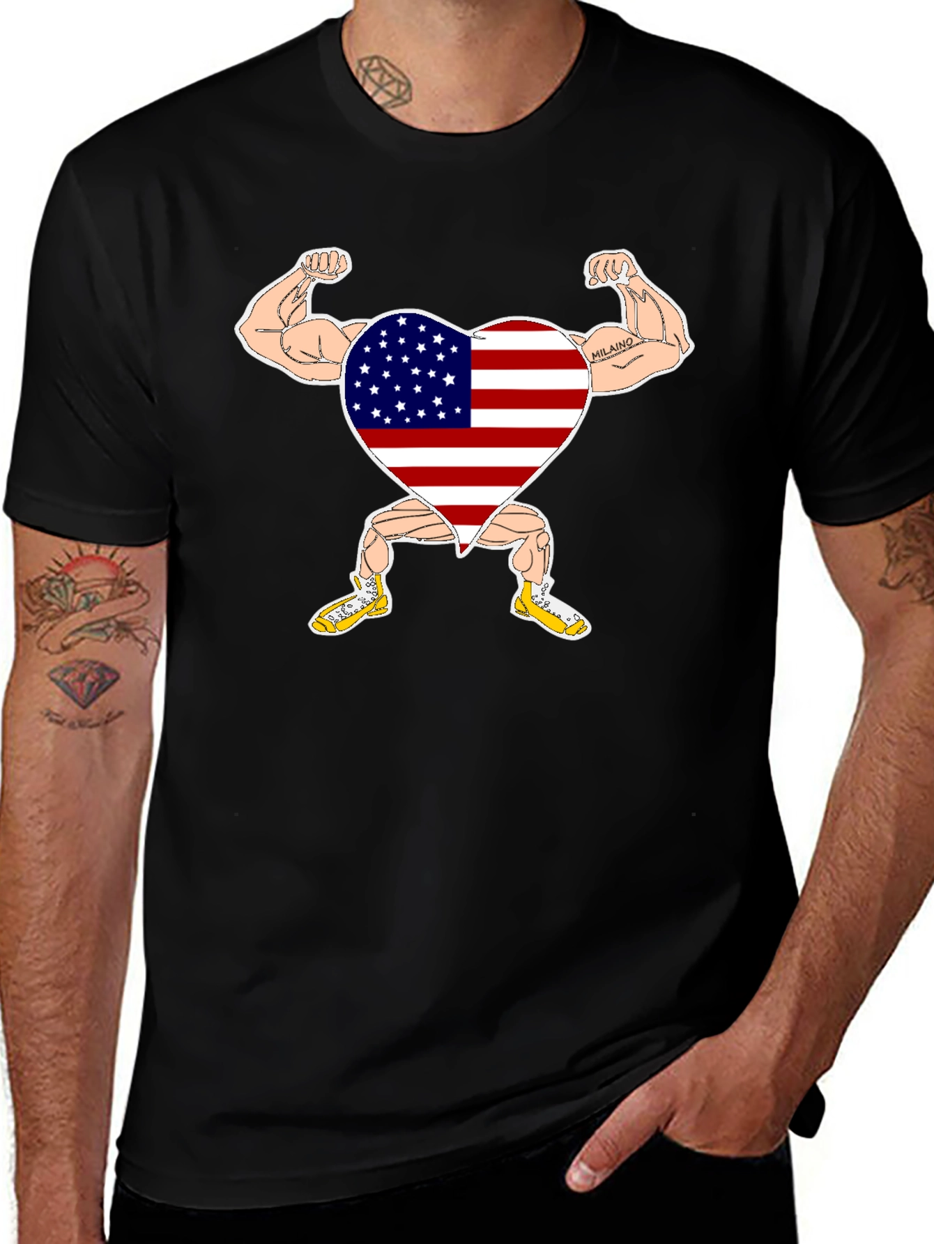 American Flag Heart Muscle T-Shirt
