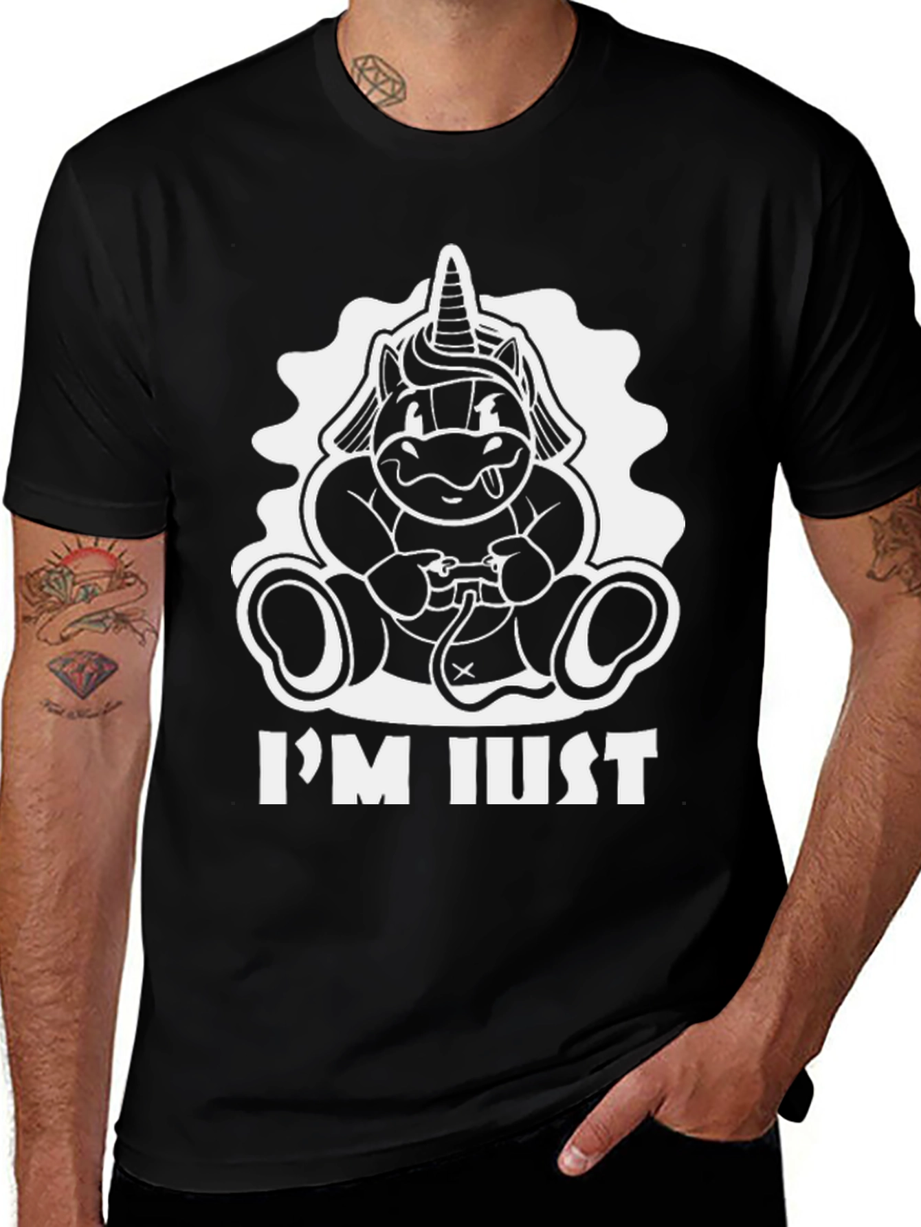 Variant 23 of Unicorn Gamer Black T-Shirt - "I'm Just"