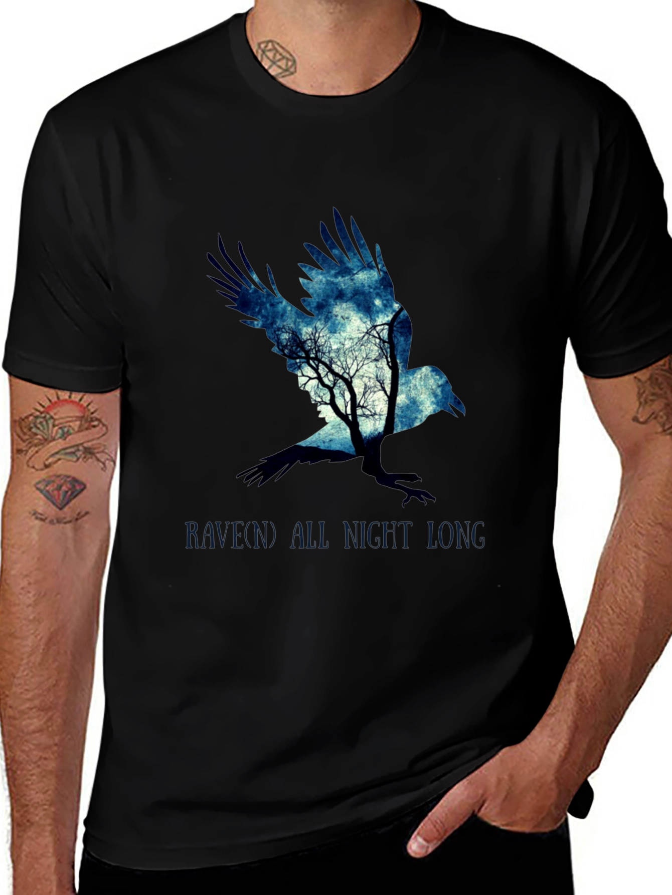 Variant 12 of Raven All Night Long Graphic Tee - Men's Black T-Shirt