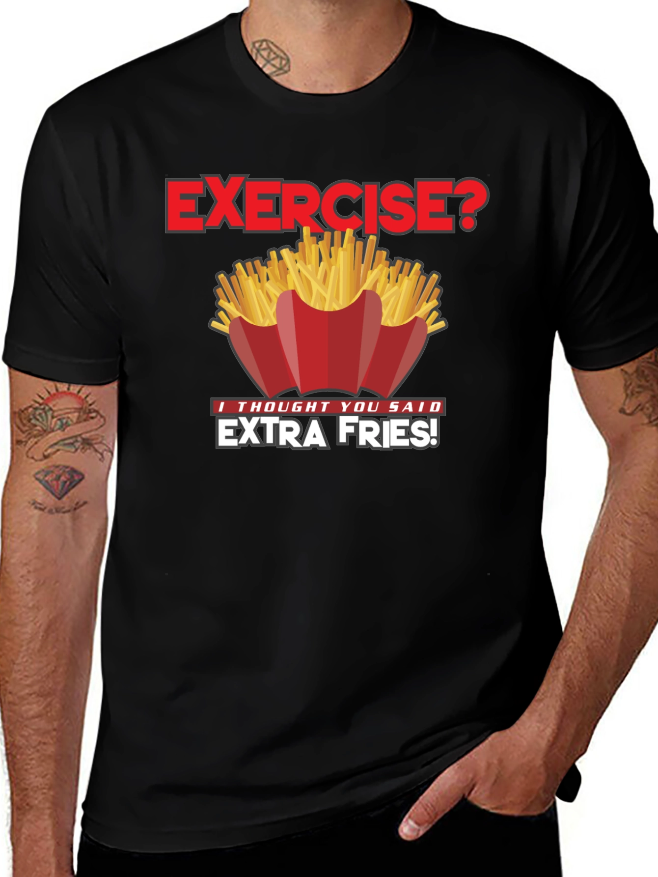 Variant 28 of Funny Exercise Extra Fries Graphic T-Shirt