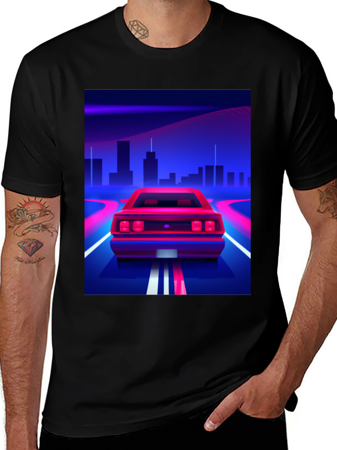 Variant 22 of Retro Wave Car Graphic Tee - Black
