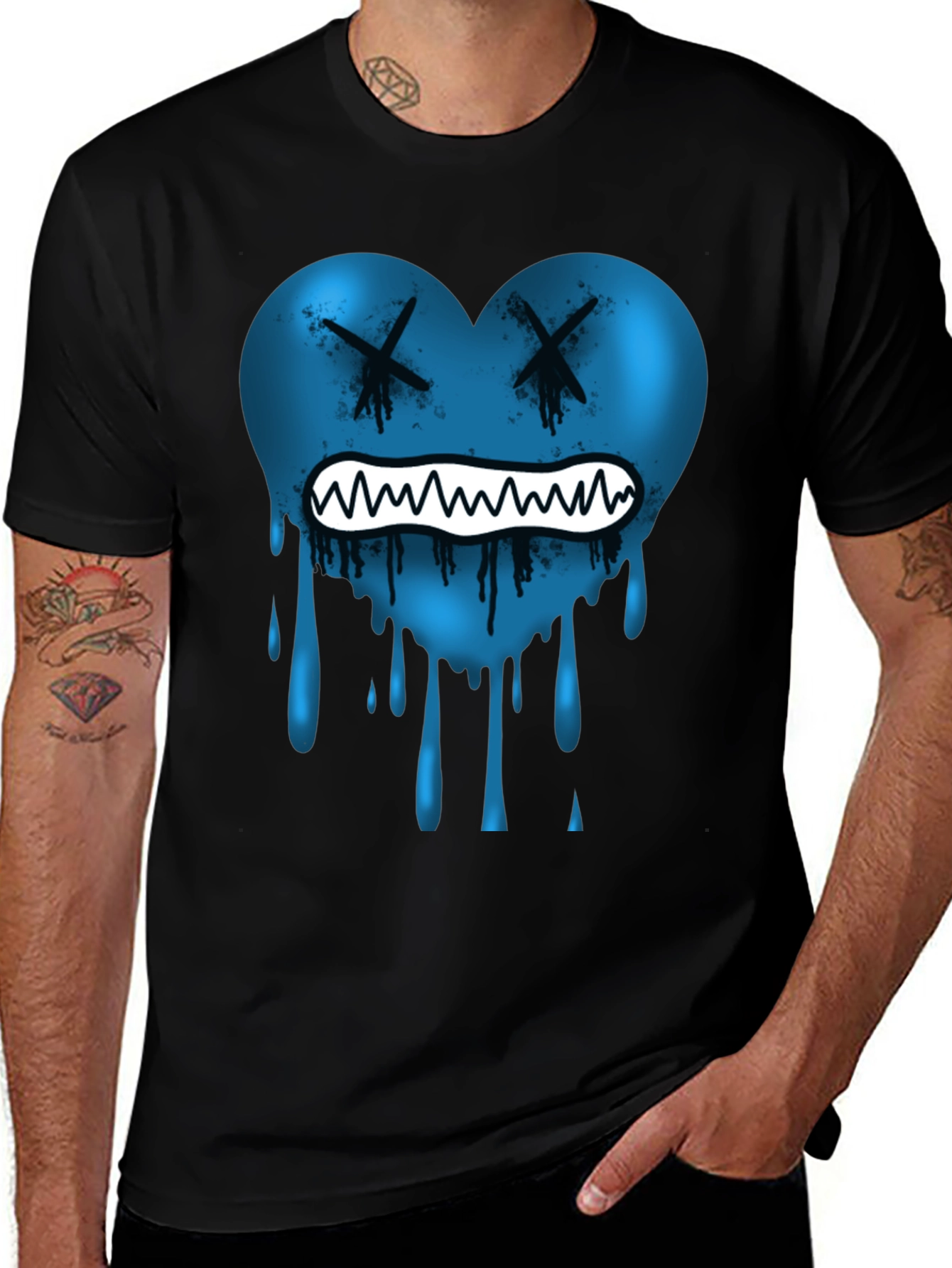 Variant 16 of Blue Heart Drip Graphic Tee - Unique Design