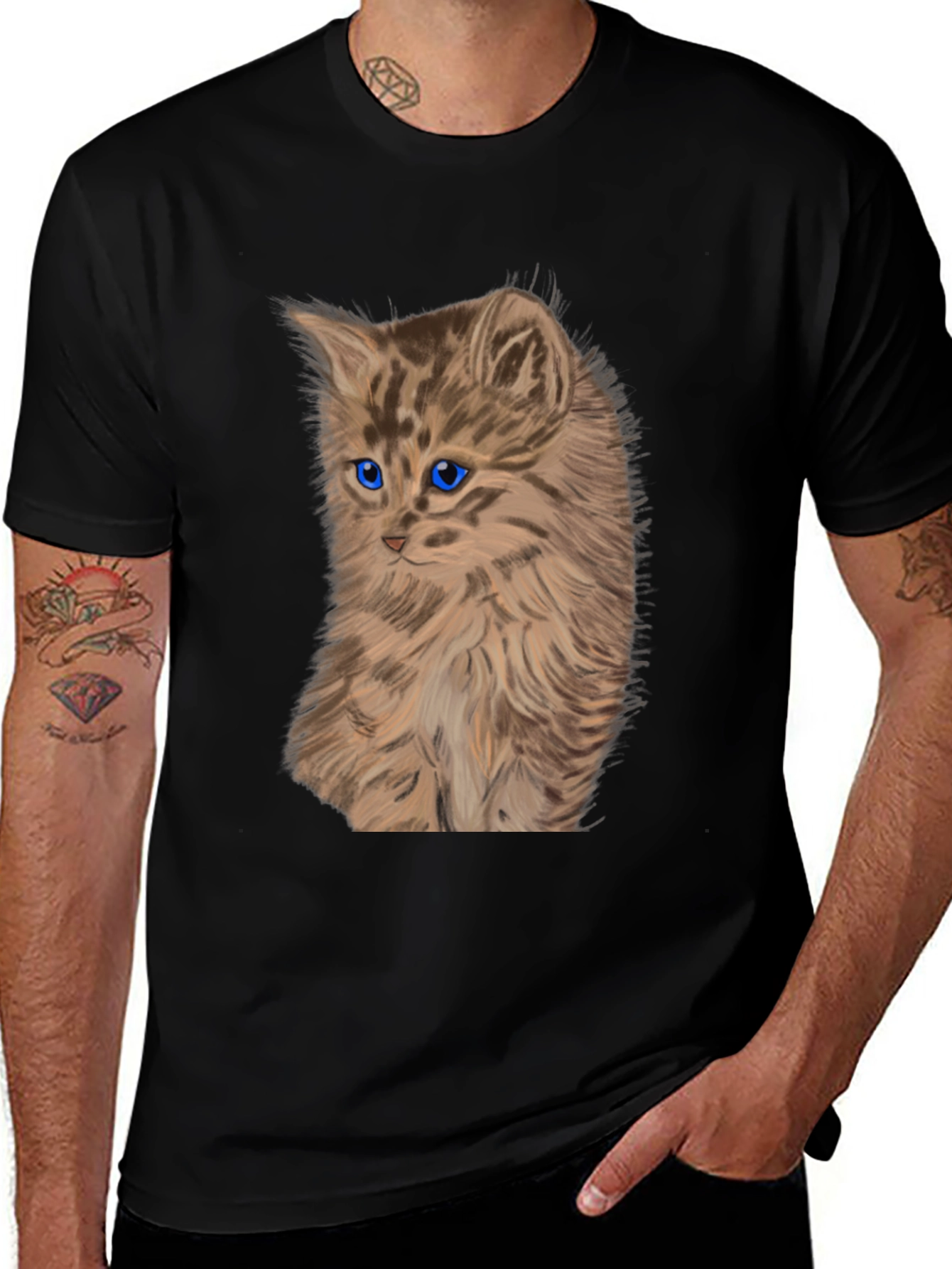 Variant 14 of Kitten Graphic Tee - Black Cotton T-Shirt