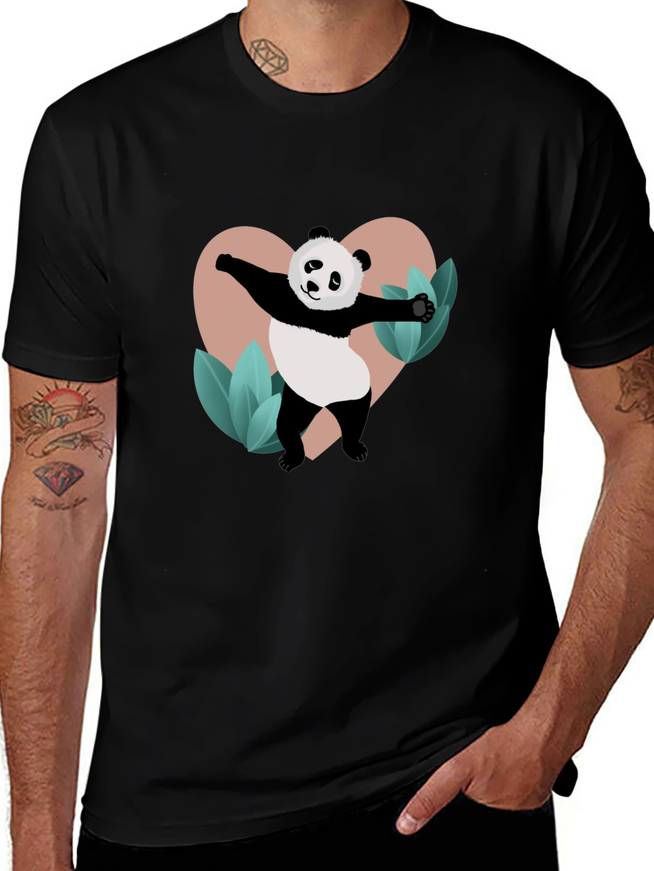Variant 18 of Panda Heart Graphic Black T-Shirt