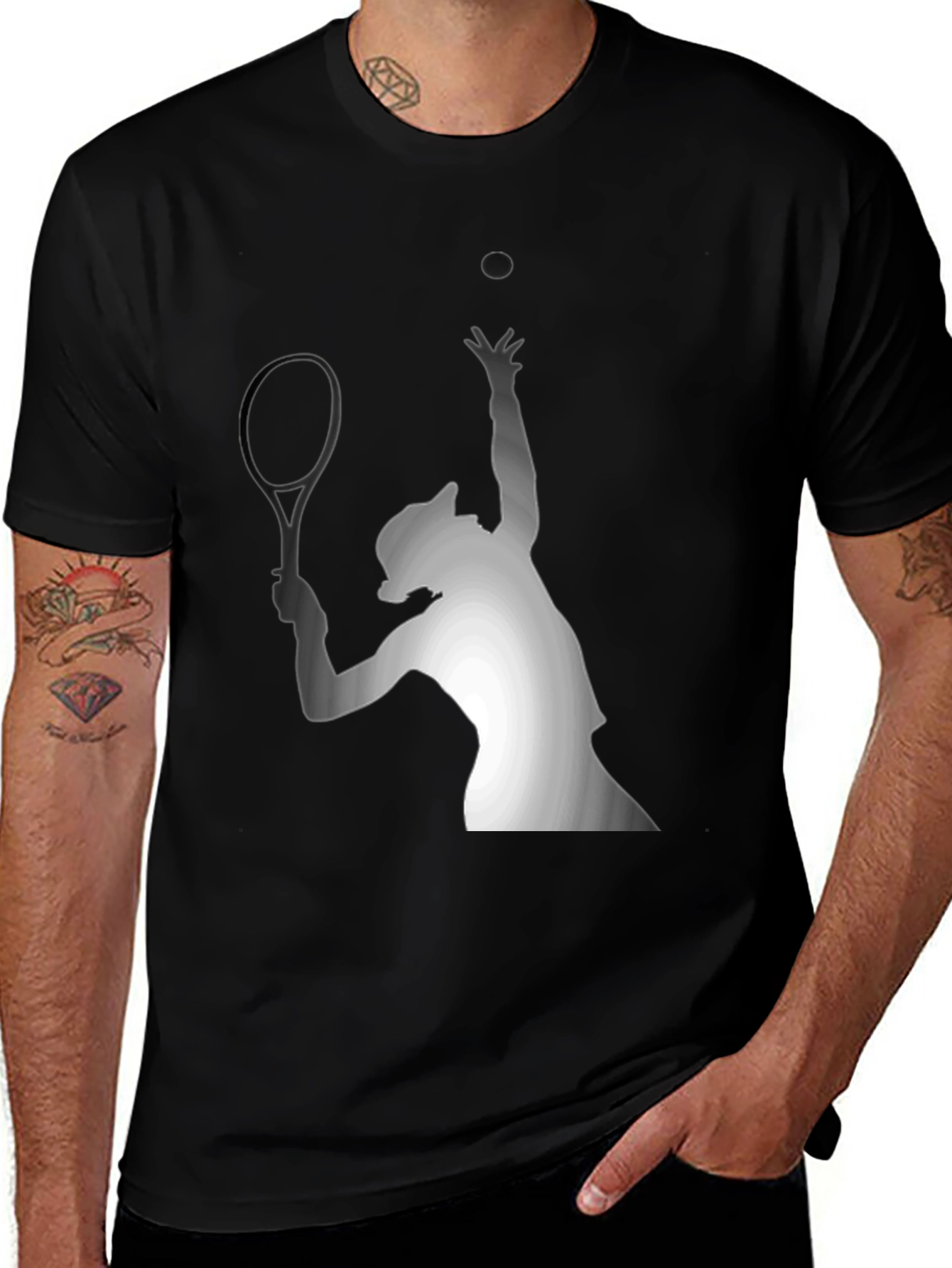 Variant 21 of Tennis Serve Graphic Tee - Black Cotton T-Shirt