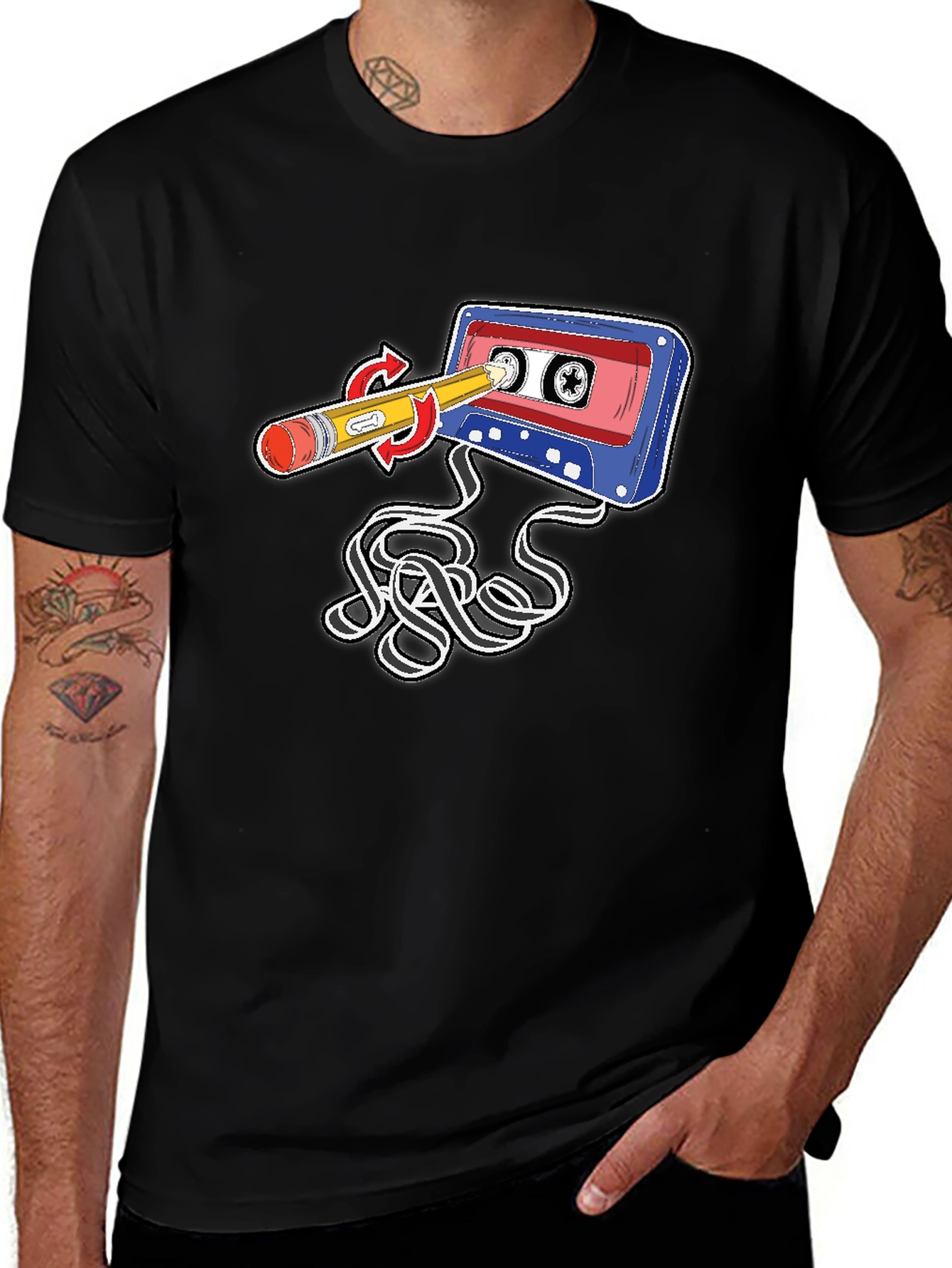 Variant 25 of Retro Cassette Tape & Pencil T-Shirt - Vintage Music Style