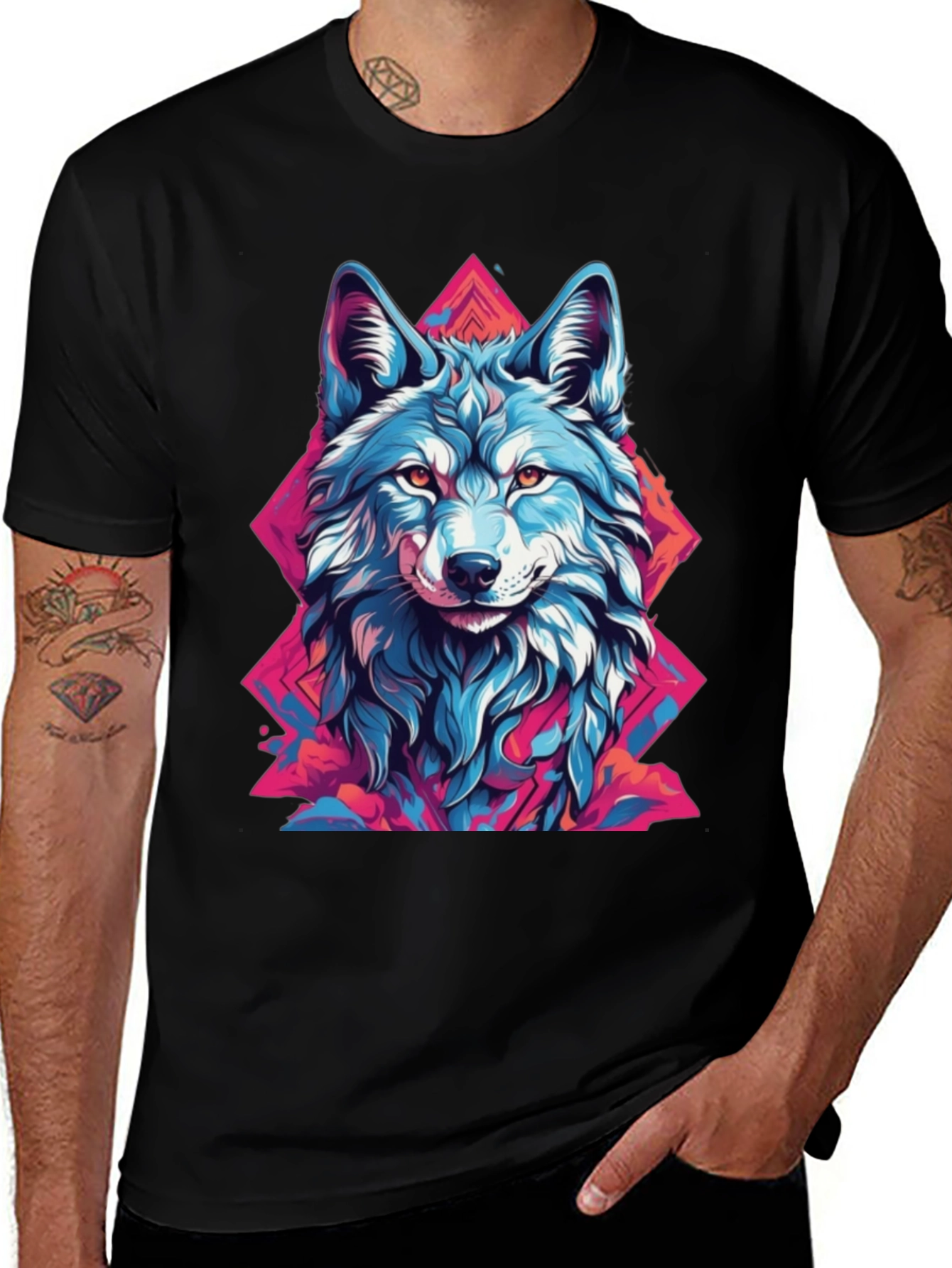 Variant 19 of Abstract Wolf Graphic Tee - Men's Black T-Shirt