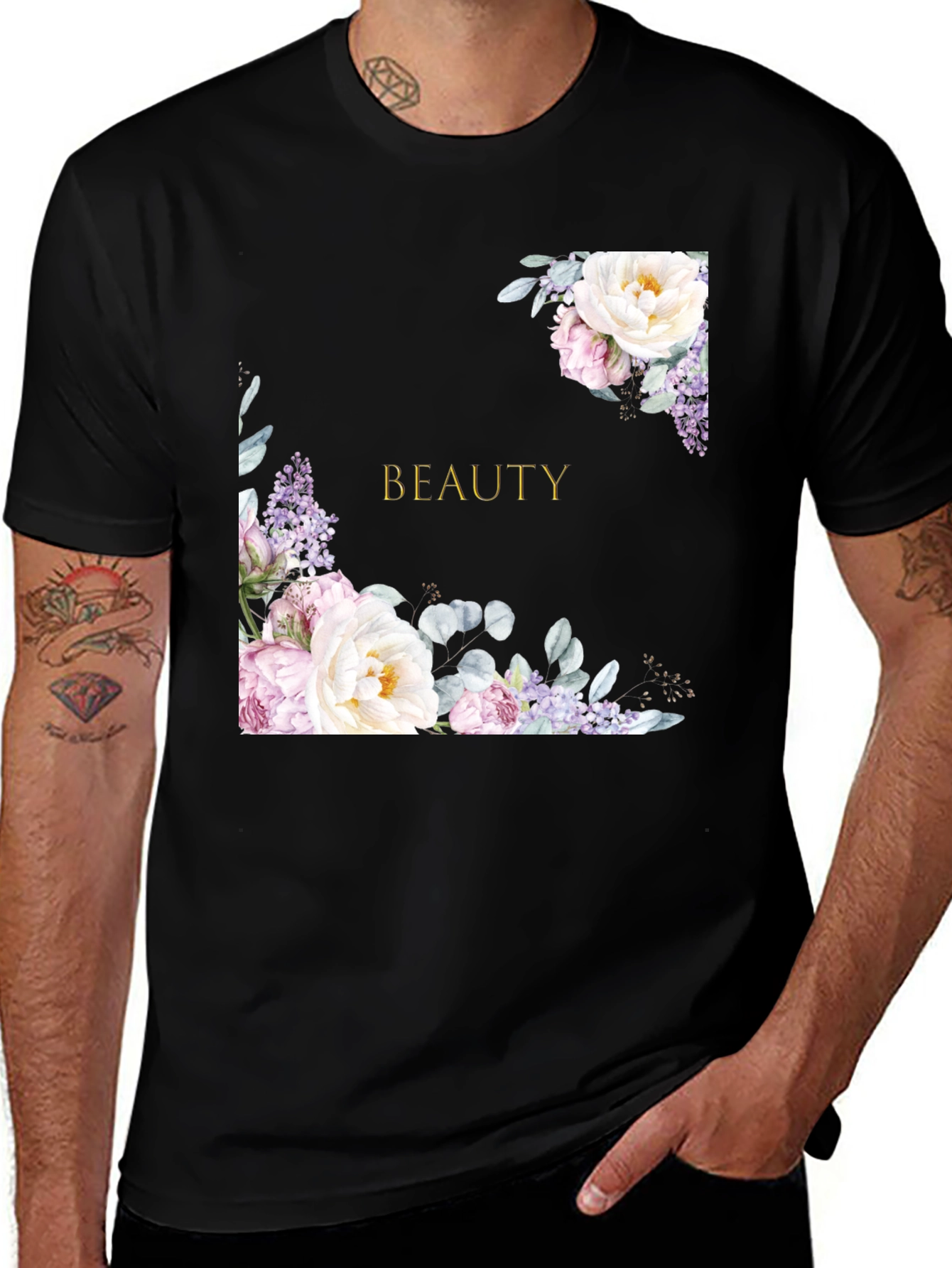 Variant 25 of Floral Beauty Graphic Tee - Stylish Black T-Shirt