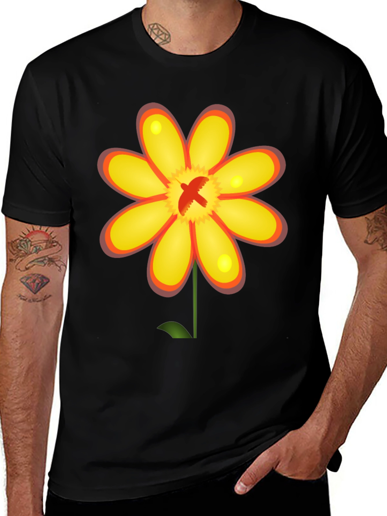 Variant 24 of Black T-Shirt with Bold Flower Graphic
