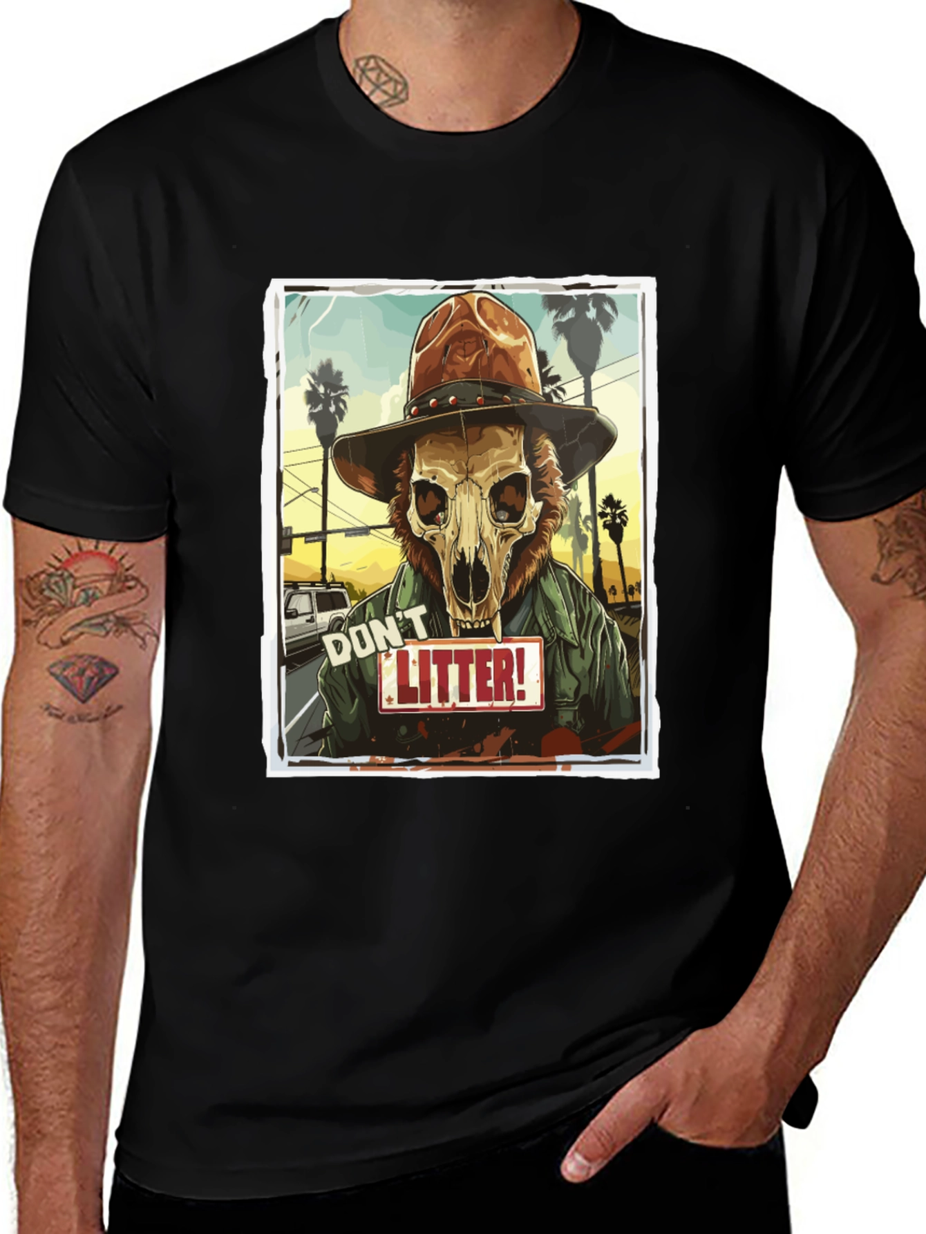 Variant 29 of Skull Sheriff Graphic Tee - Don't Litter!