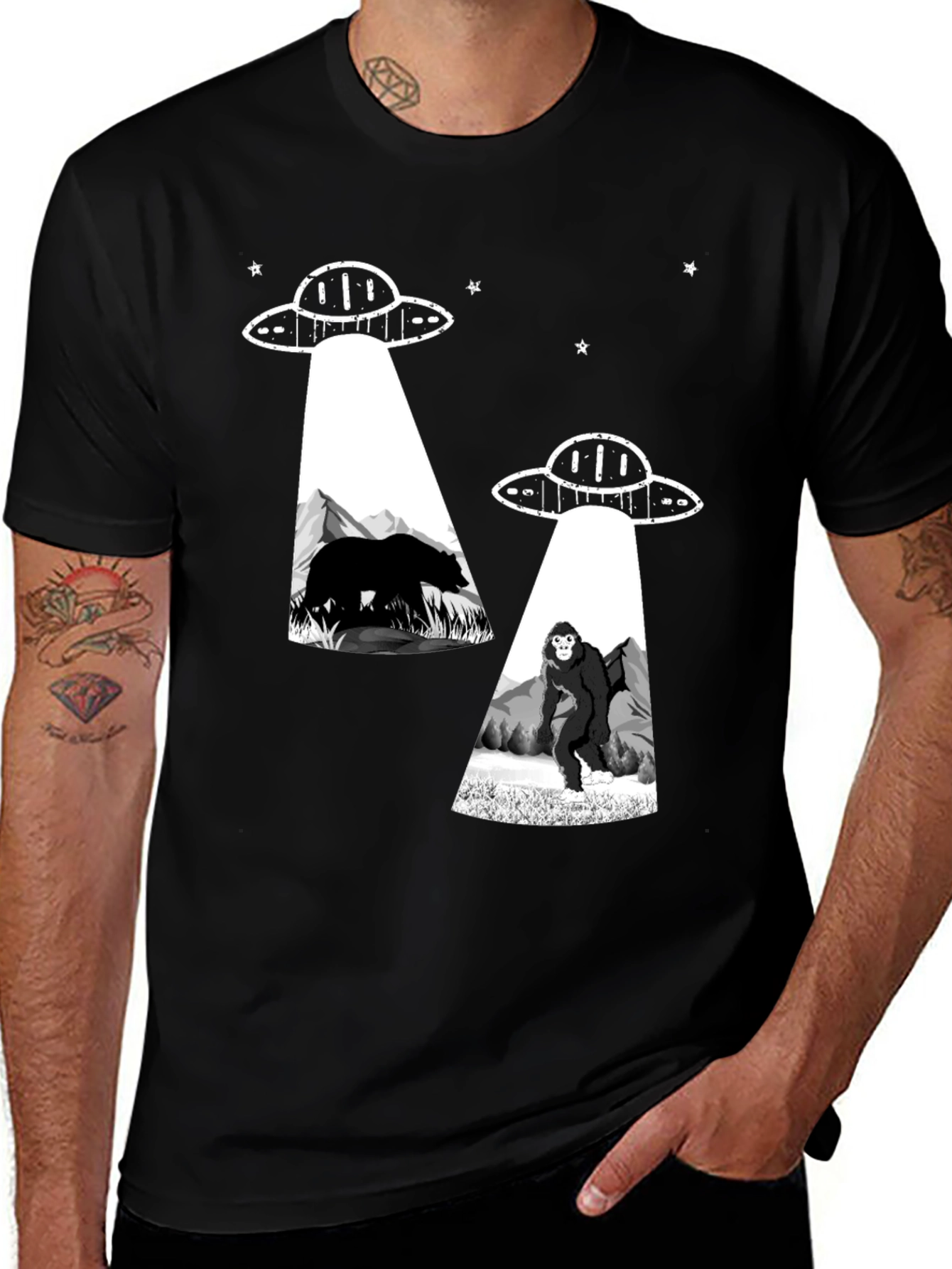 Variant 24 of UFO Abduction Graphic Tee - Bear & Bigfoot