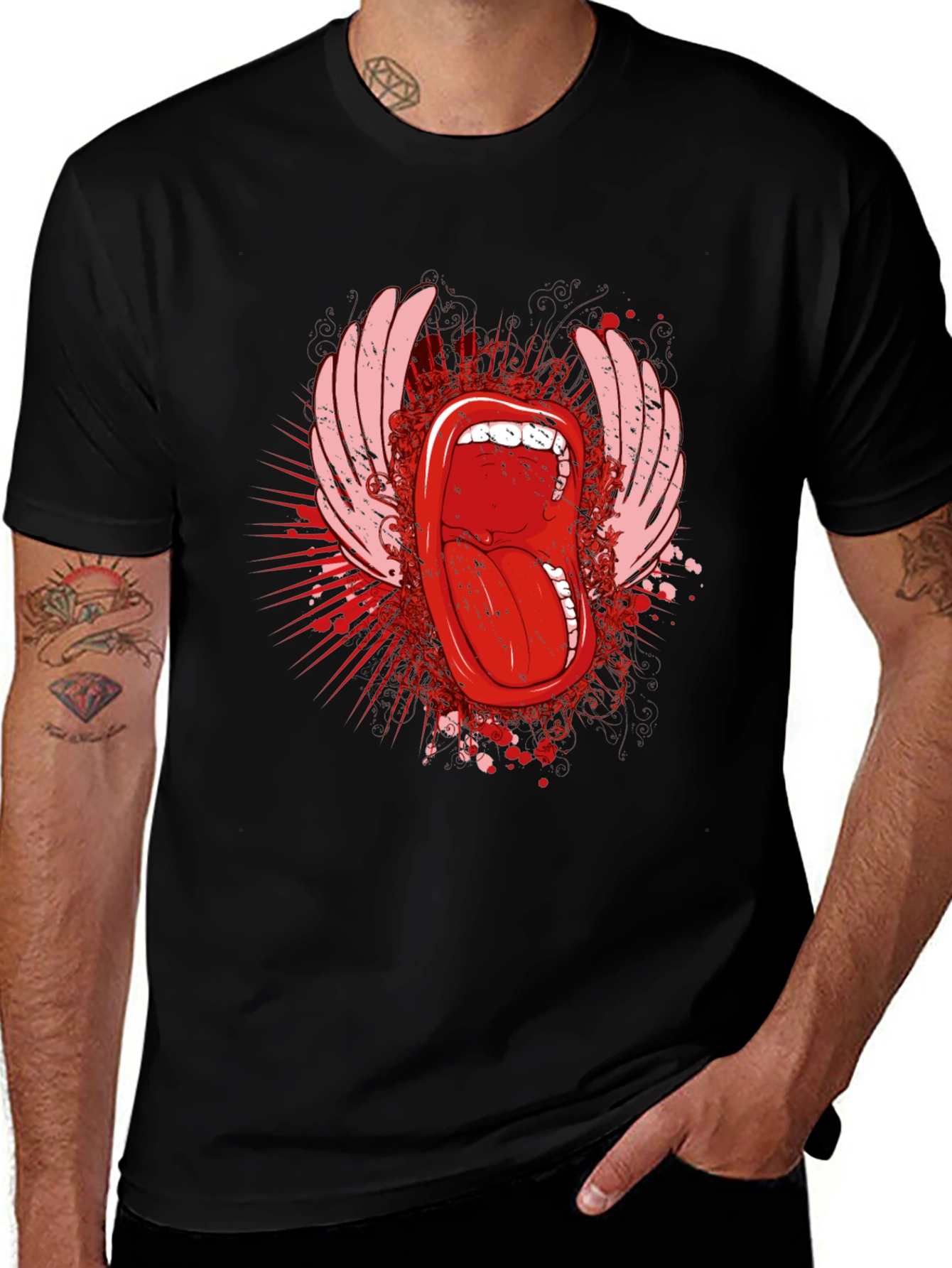 Variant 29 of Rock On Black T-Shirt with Tongue Graphic