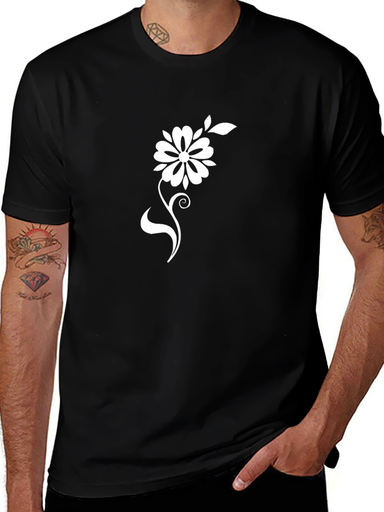Variant 8 of Black T-Shirt with White Floral Graphic