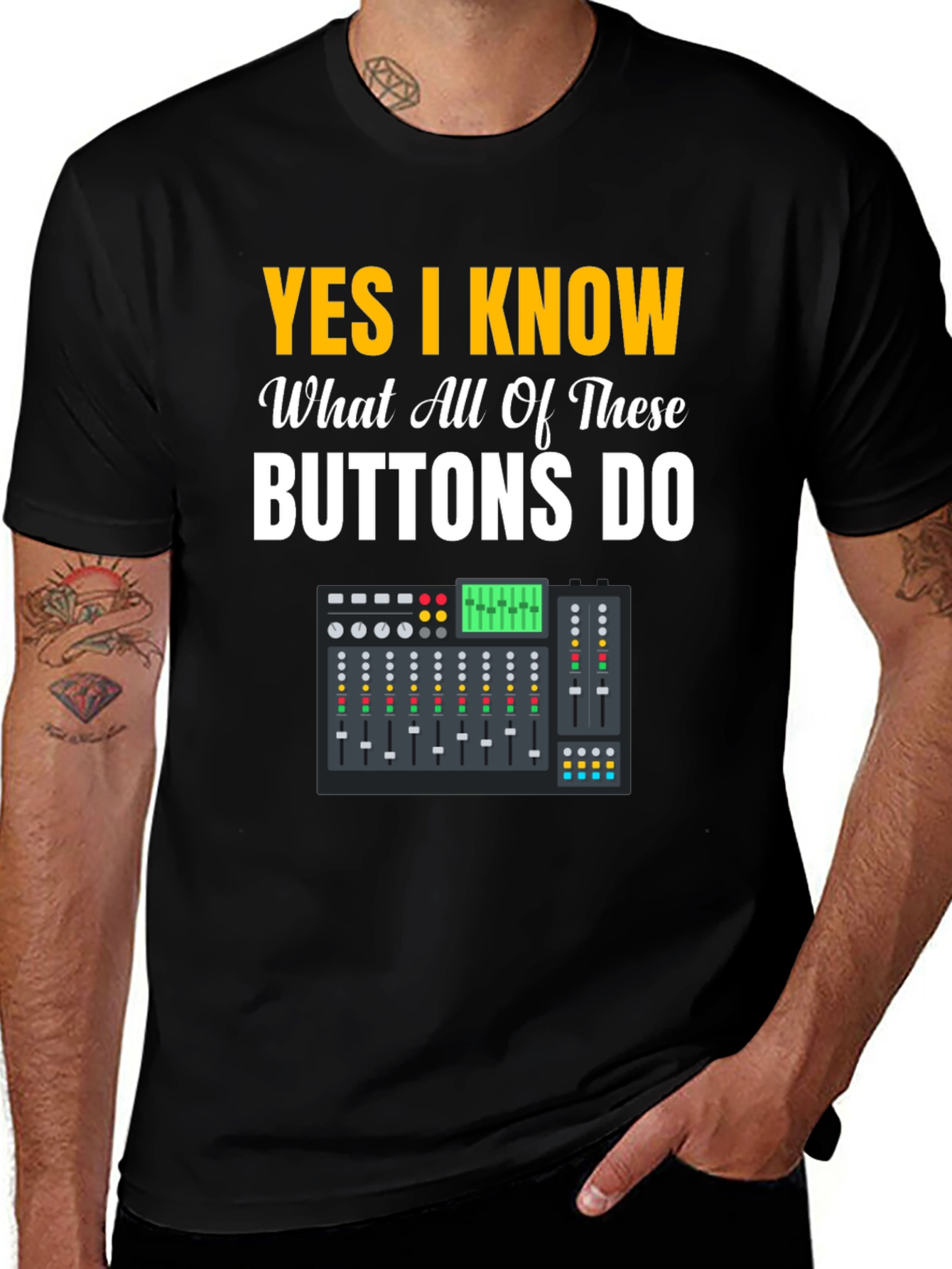 Yes I Know Buttons DJ Graphic T-Shirt