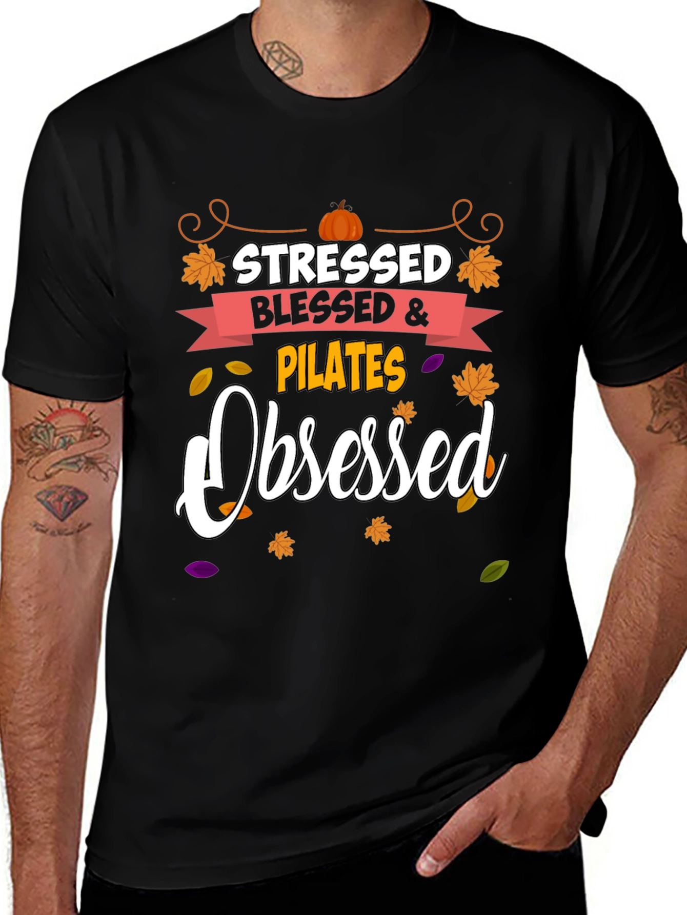 Stressed Blessed Pilates Obsessed Black Tee